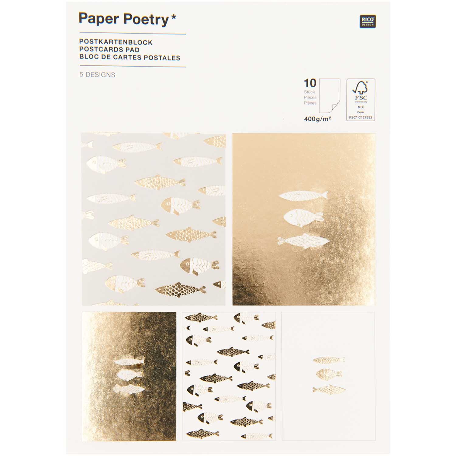 Paper Poetry Postkartenblock Fische 10 Stück
