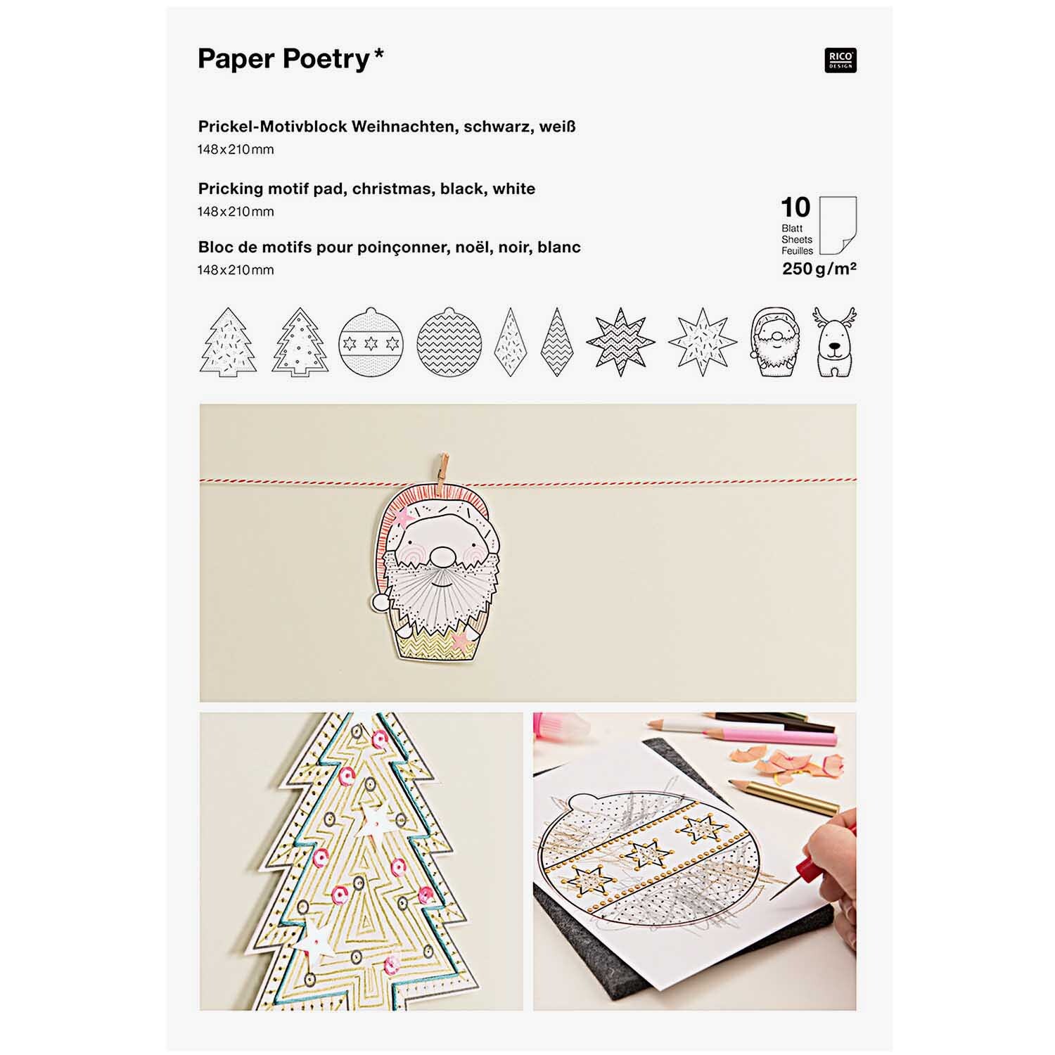 Paper Poetry Prickelblock Weihnachten schwarz-weiß 21x14,8cm 10 Seiten
