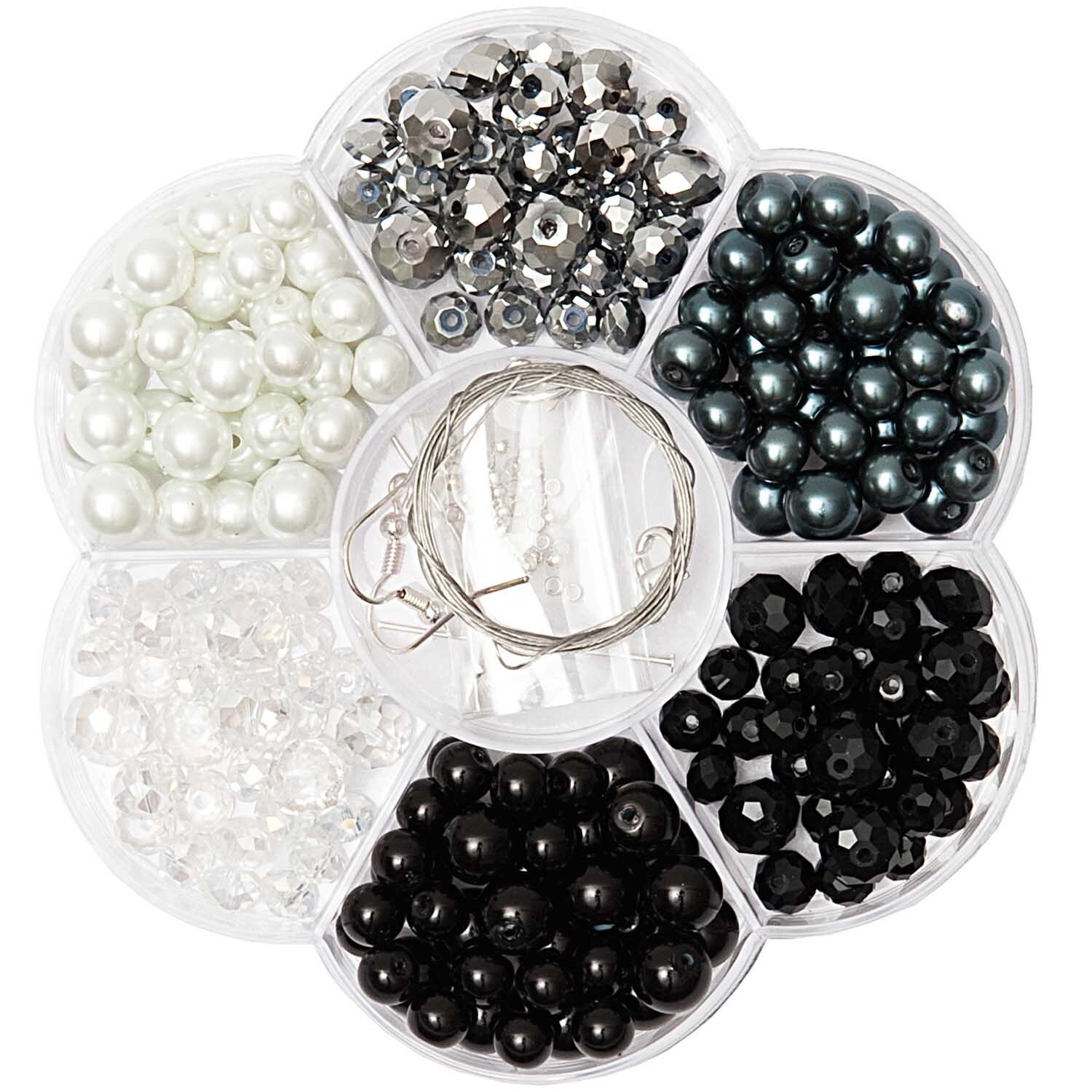 Glasschliff-Renaissance-Perlen Set schwarz-weiß 249teilig