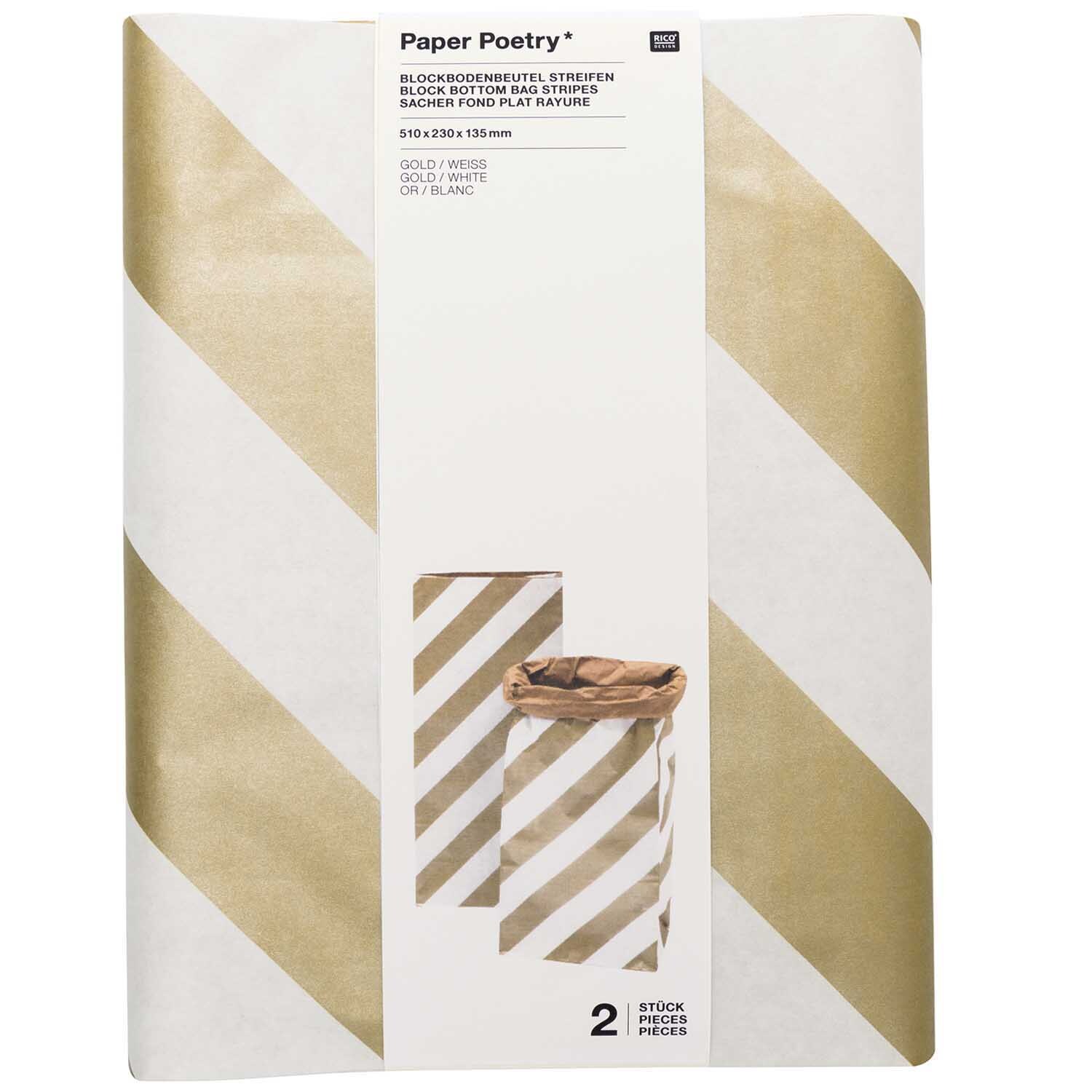 Paper Poetry Maxi-Blockbodenbeutel M Streifen 51x23x13,5cm 2 Stück