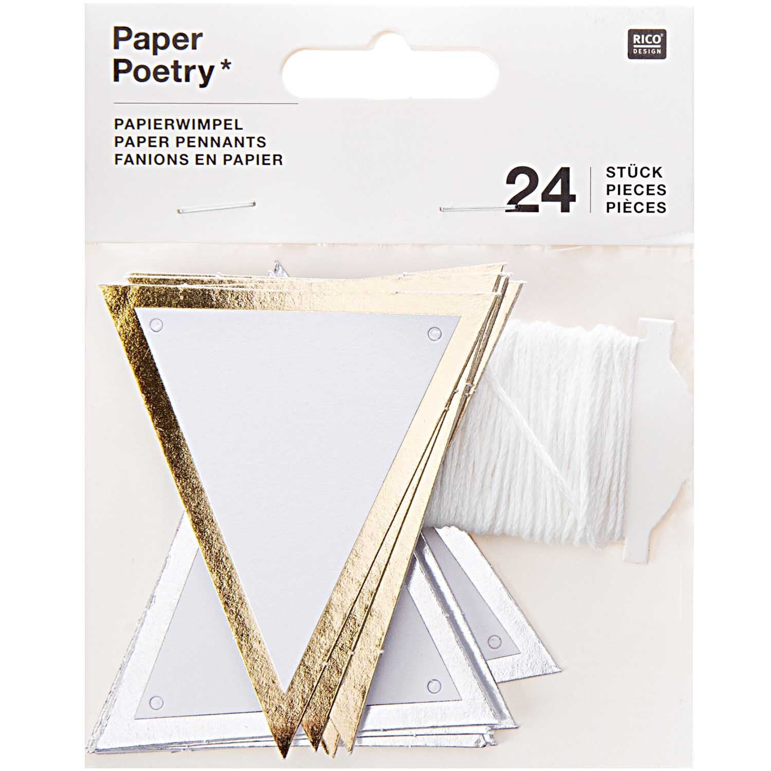 Paper Poetry Papierwimpel mit Hot Foil 6,5x7,5cm 24 Stück