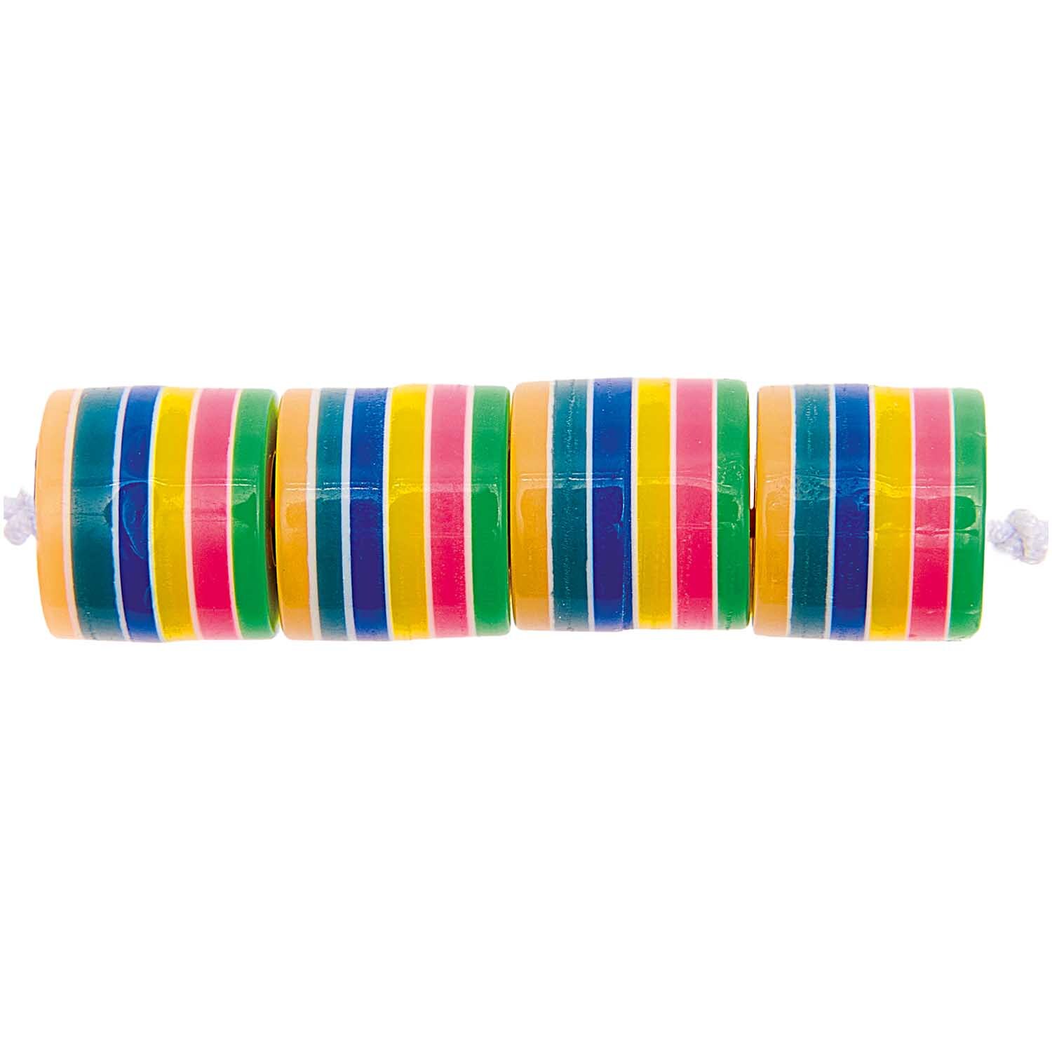 itoshii Gestreifte Zylinderperlen rainbow pastell ca. 9x10mm 21 Stück