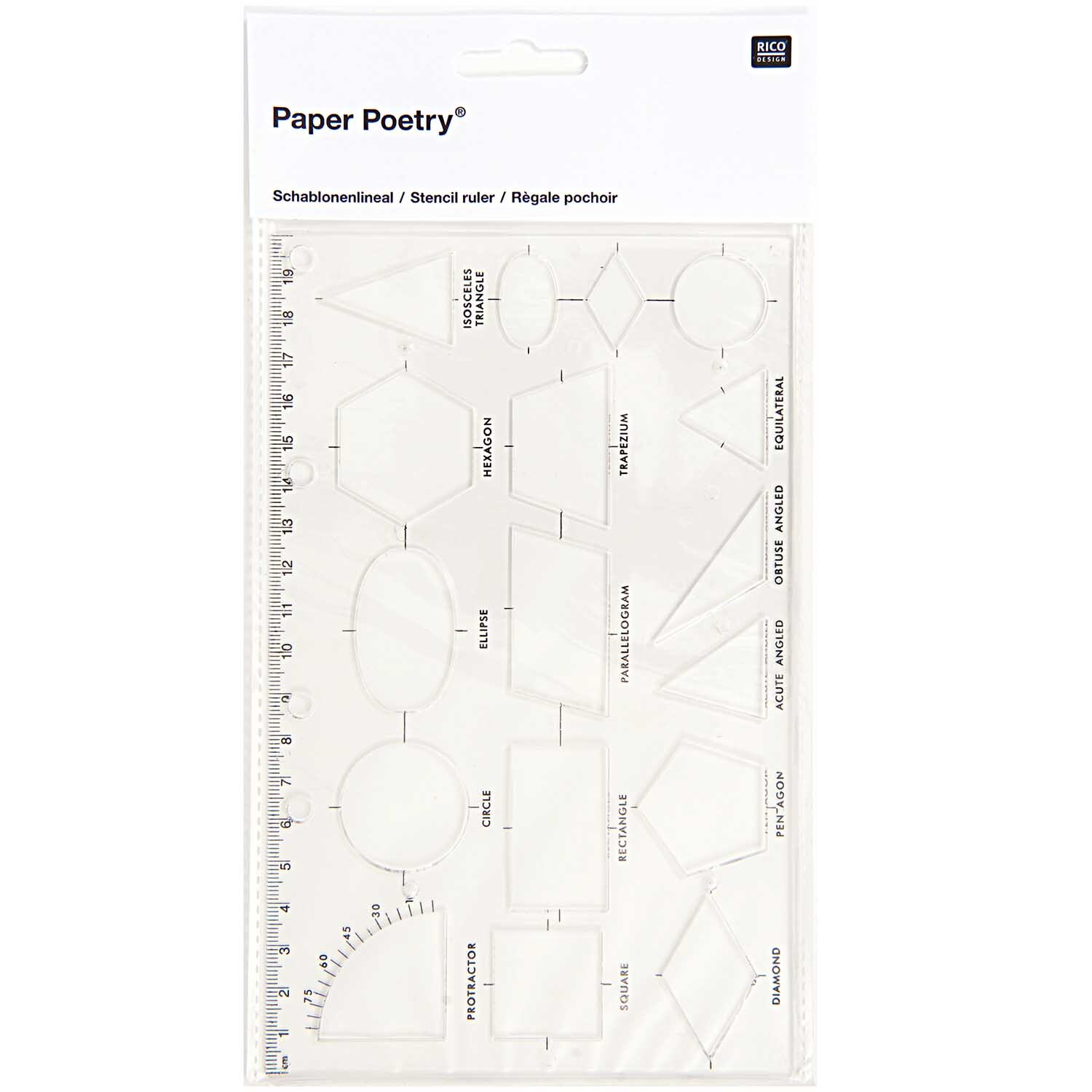 Paper Poetry Schablonenlineal geometrische Formen 20x12,5cm