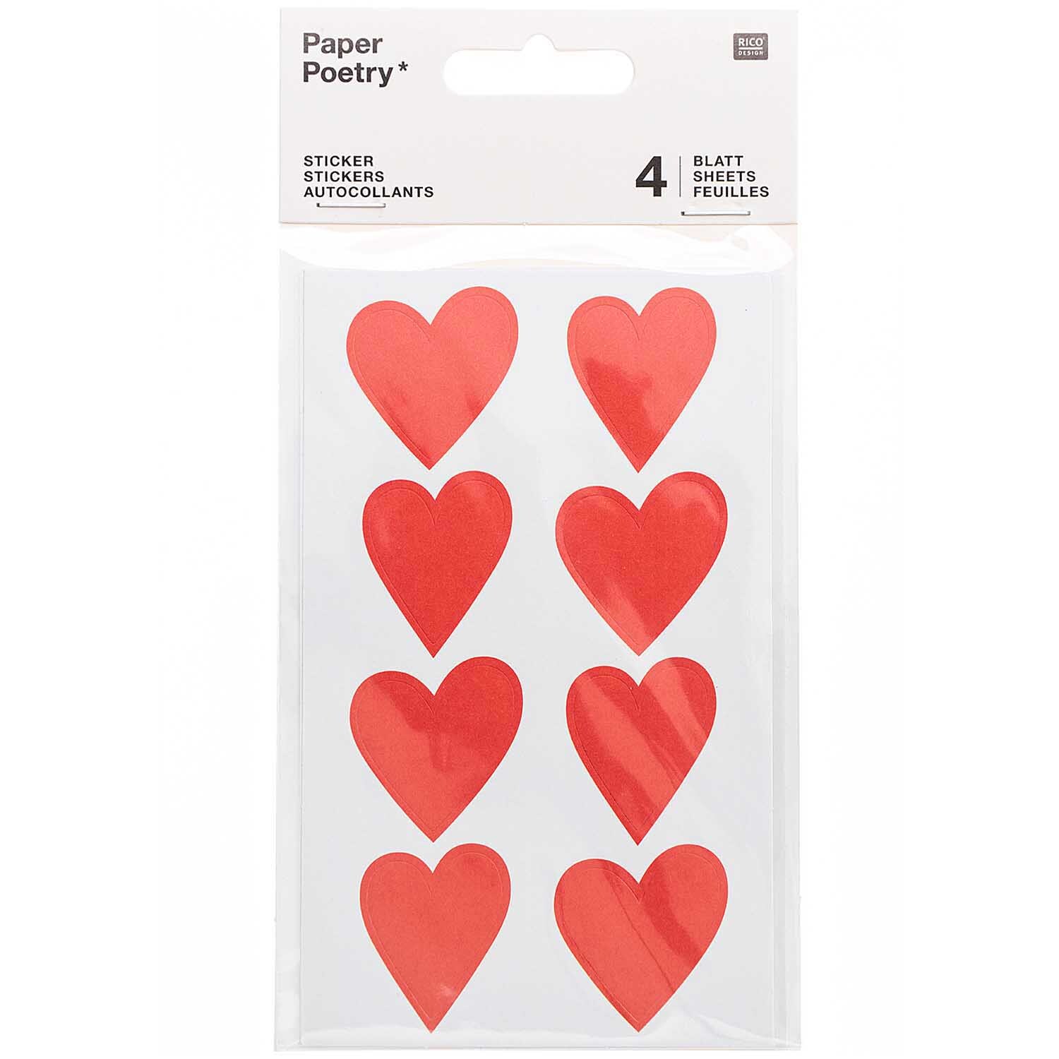 Paper Poetry Sticker Herzen 4 Blatt