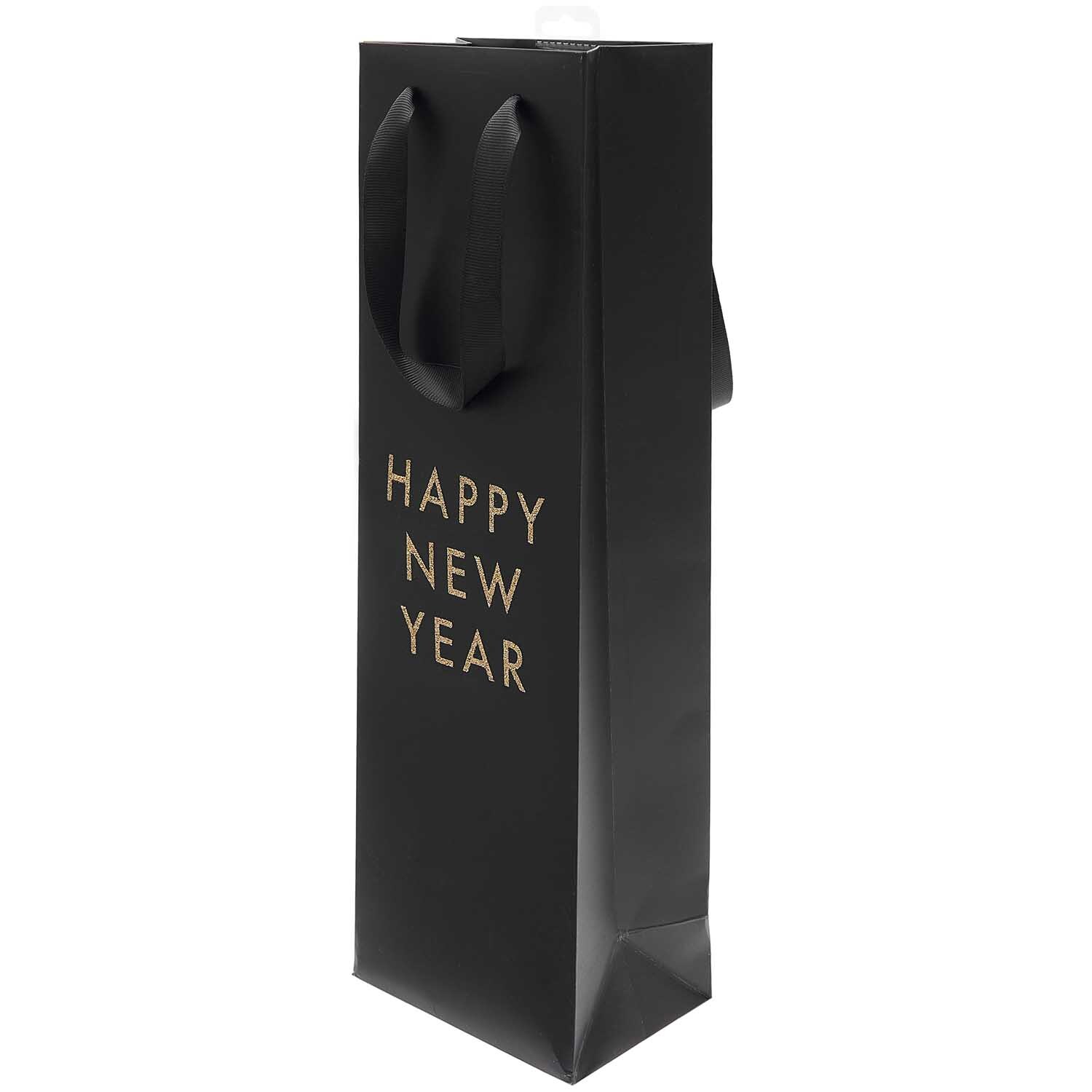 Paper Poetry Flaschentüte schwarz Happy New Year 12x36,5x8cm