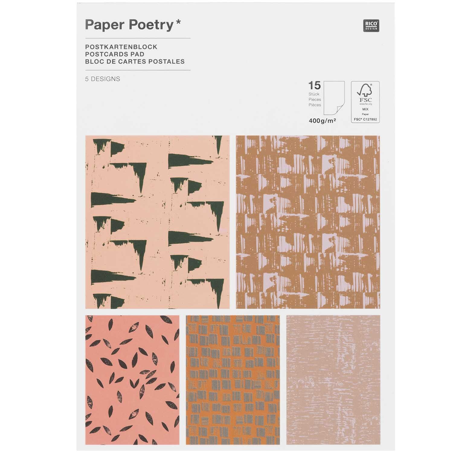 Paper Poetry Postkartenblock Struktur 15 Stück