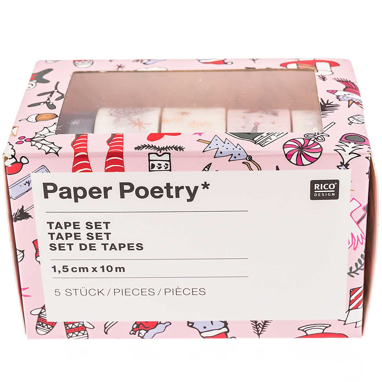 Paper Poetry Tape Set Magical Christmas 1,5cm 10m 5 Stück