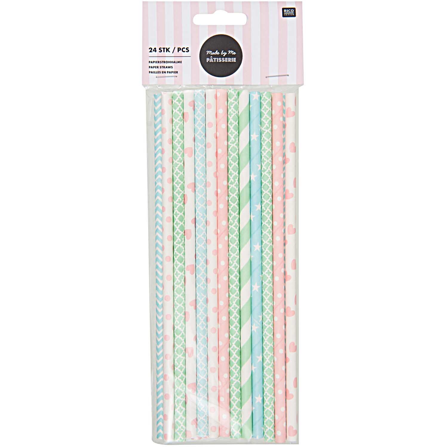 Papierstrohhalme Mix pink-blau-grün 24 Stück