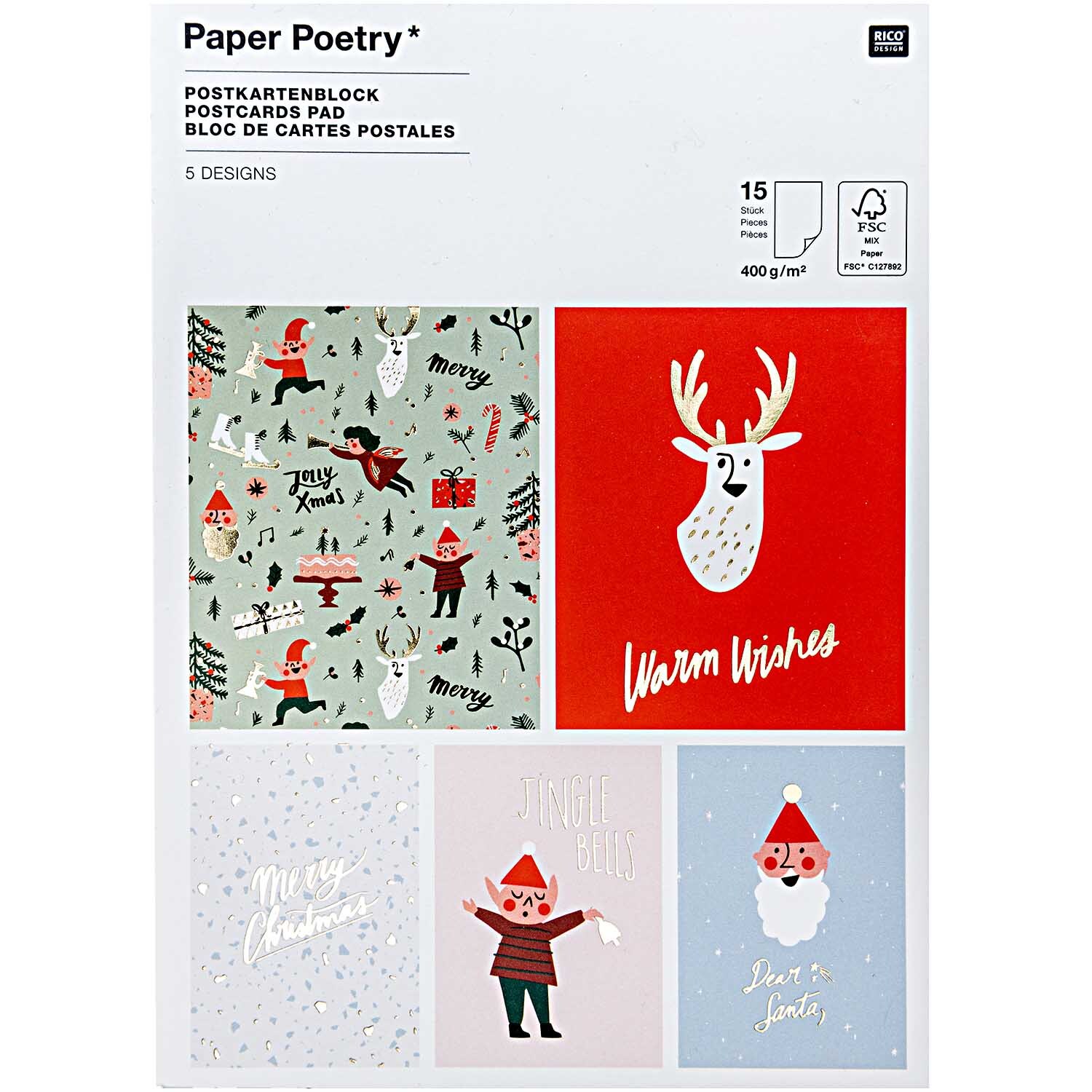Paper Poetry  Postkartenblock Jolly Christmas Classic 12,5x17,6cm