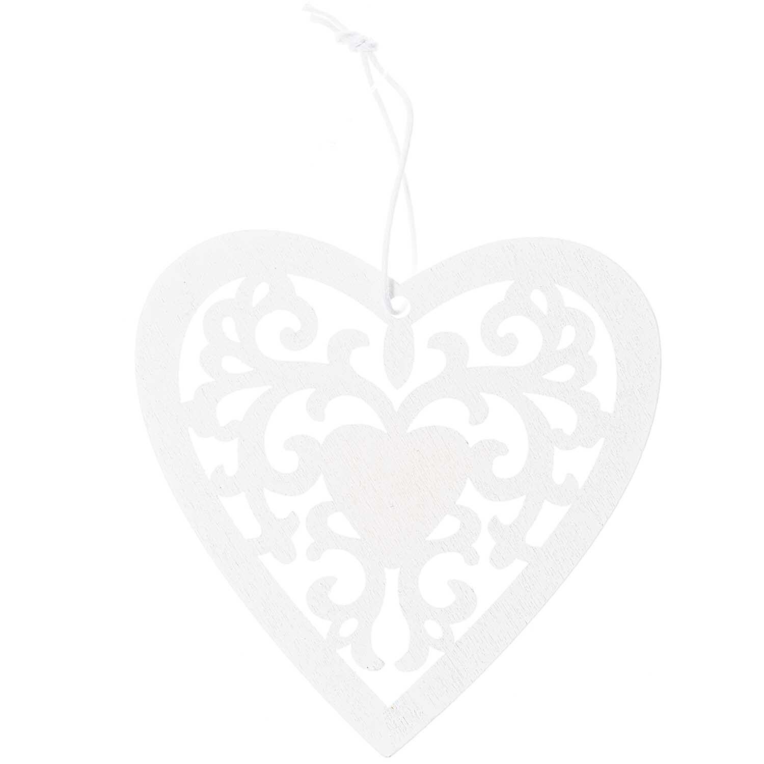 Holzhänger Herz Ornament L weiß