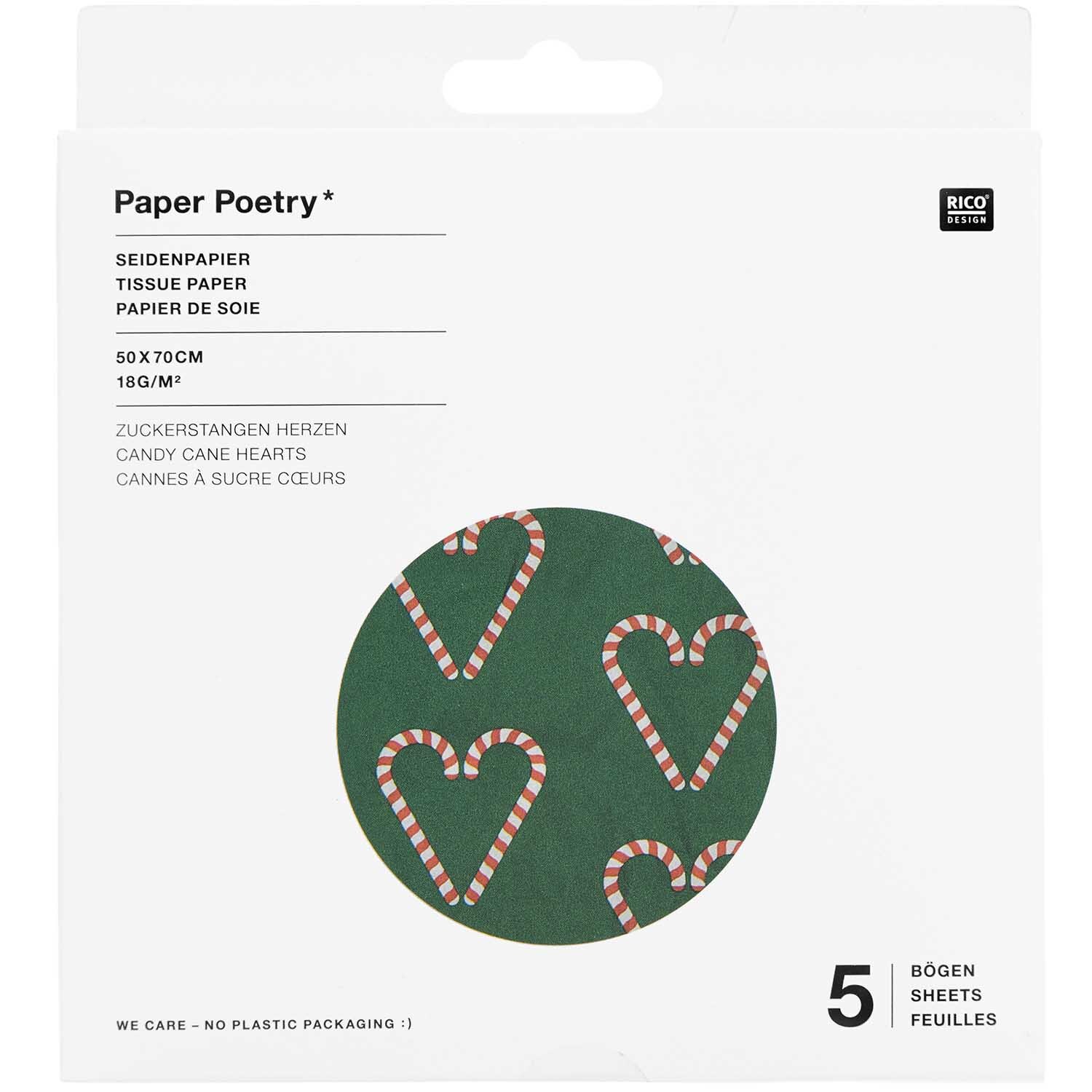 Paper Poetry Seidenpapier Zuckerstangen Herzen 50x70cm