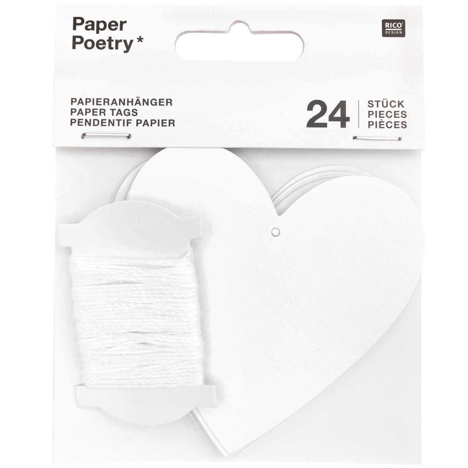 Paper Poetry Papieranhänger Herzen weiß 8x8cm 24 Stück