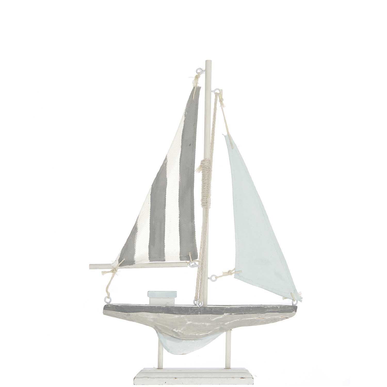 Segelboot hellblau-weiß Holz 19x30,5cm