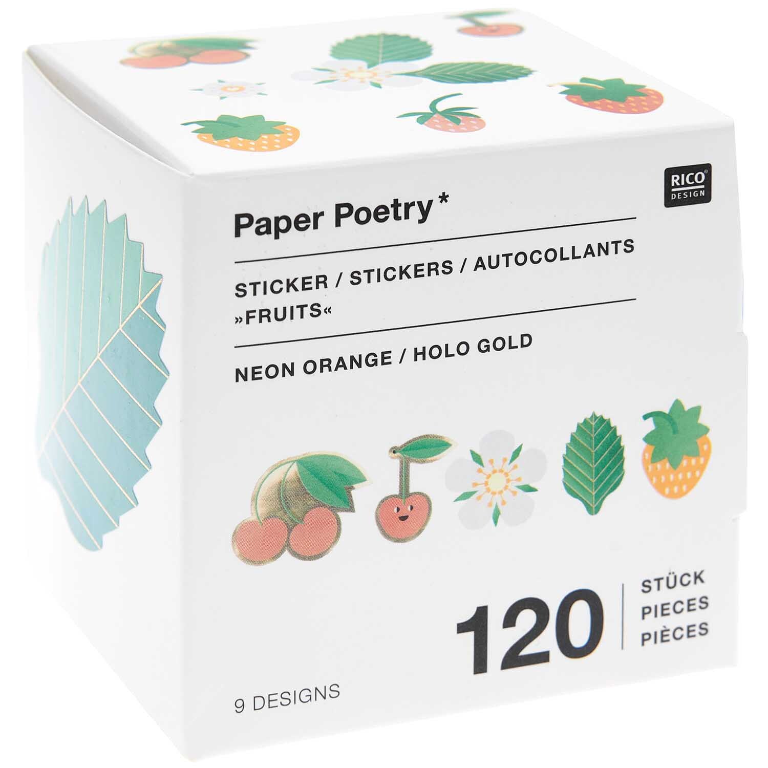 Paper Poetry Sticker Erdbeeren & Kirschen Ø 5cm 120 Stück auf der Rolle