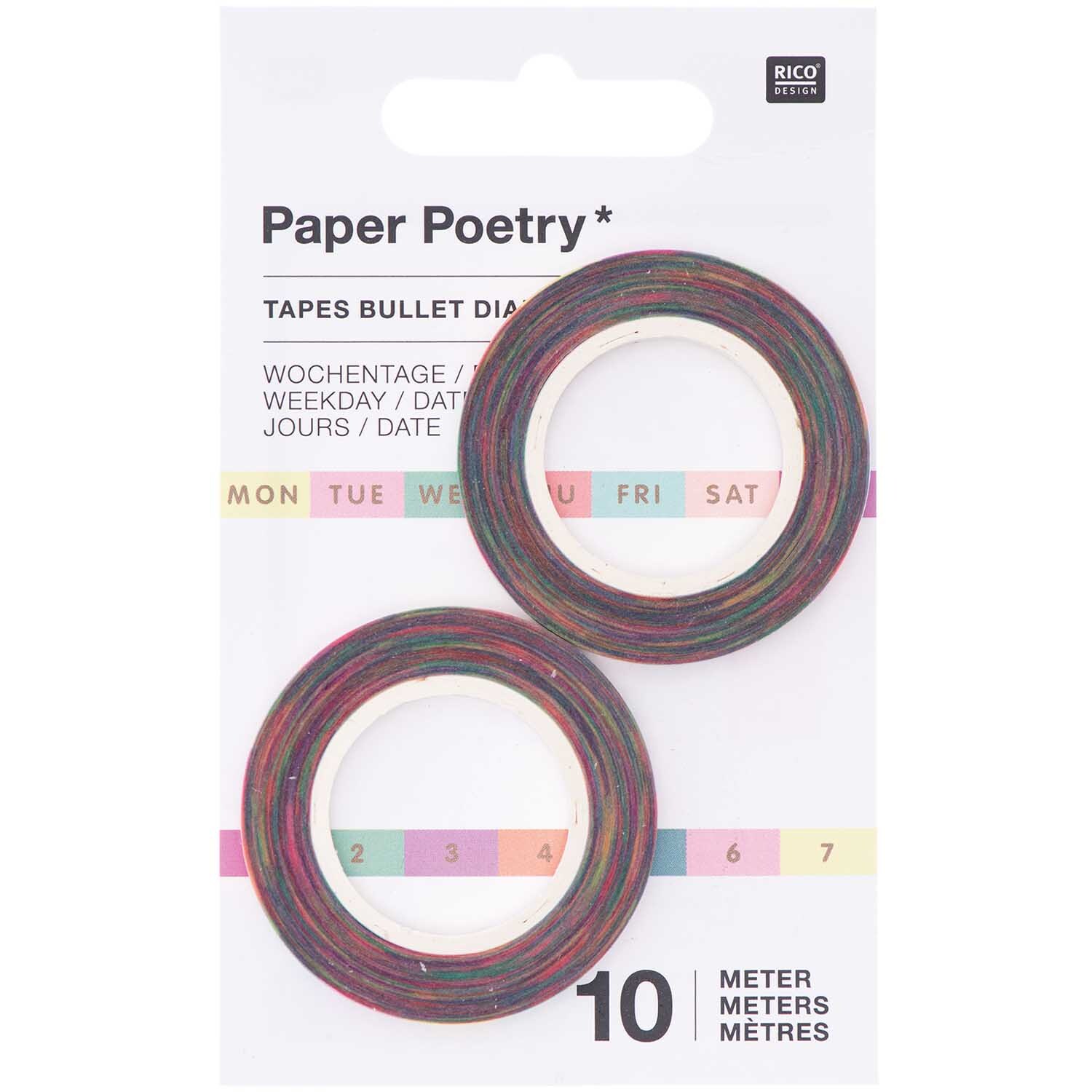 Paper Poetry Tapes Wochentage & Datum pastell 5mm 10m 2 Stück