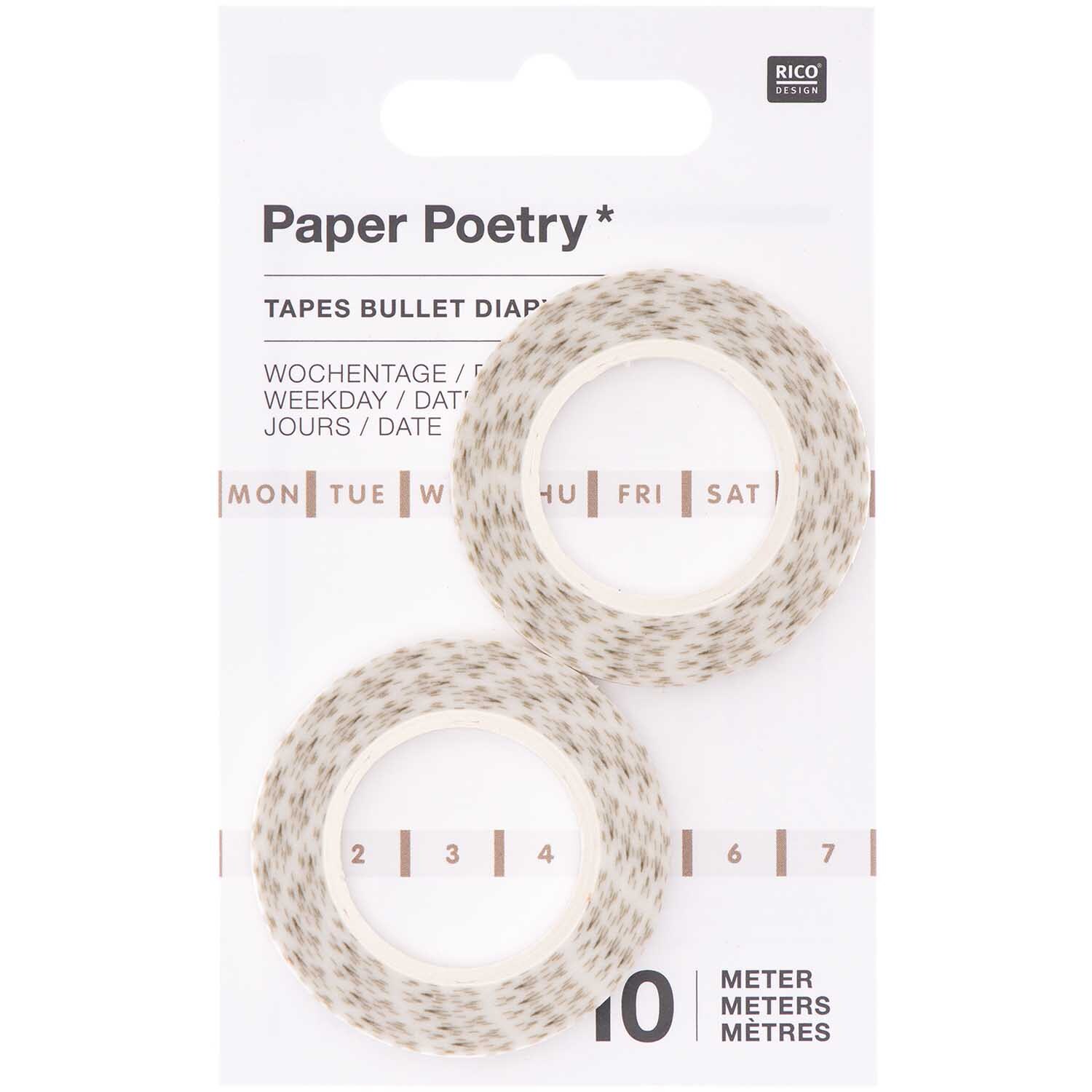 Paper Poetry Tapes Wochentage & Datum weiß-gold 5mm 10m 2 Stück