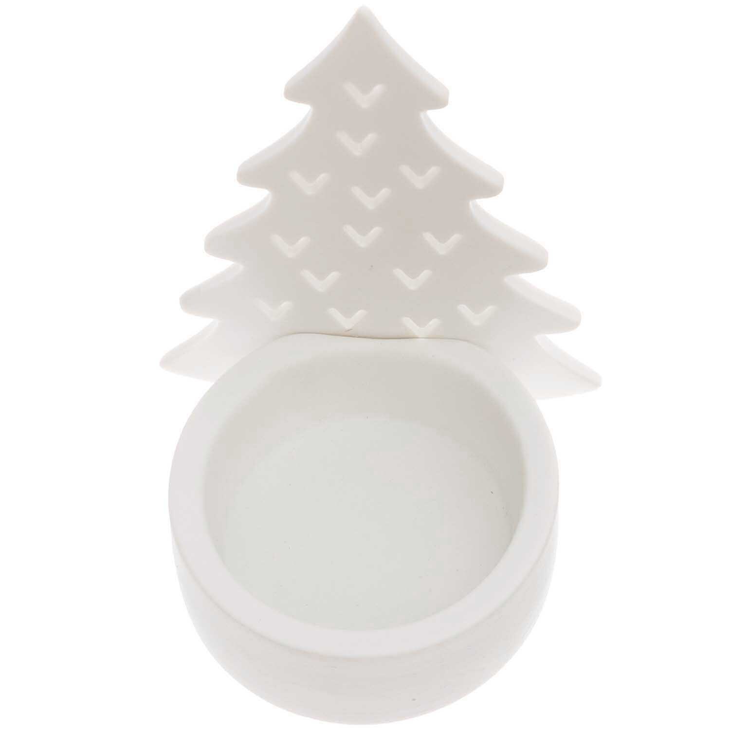 Teelichthalter Tannenbaum Keramik weiß 8,5x5x6,5cm | 3372630 | Teelichthalter