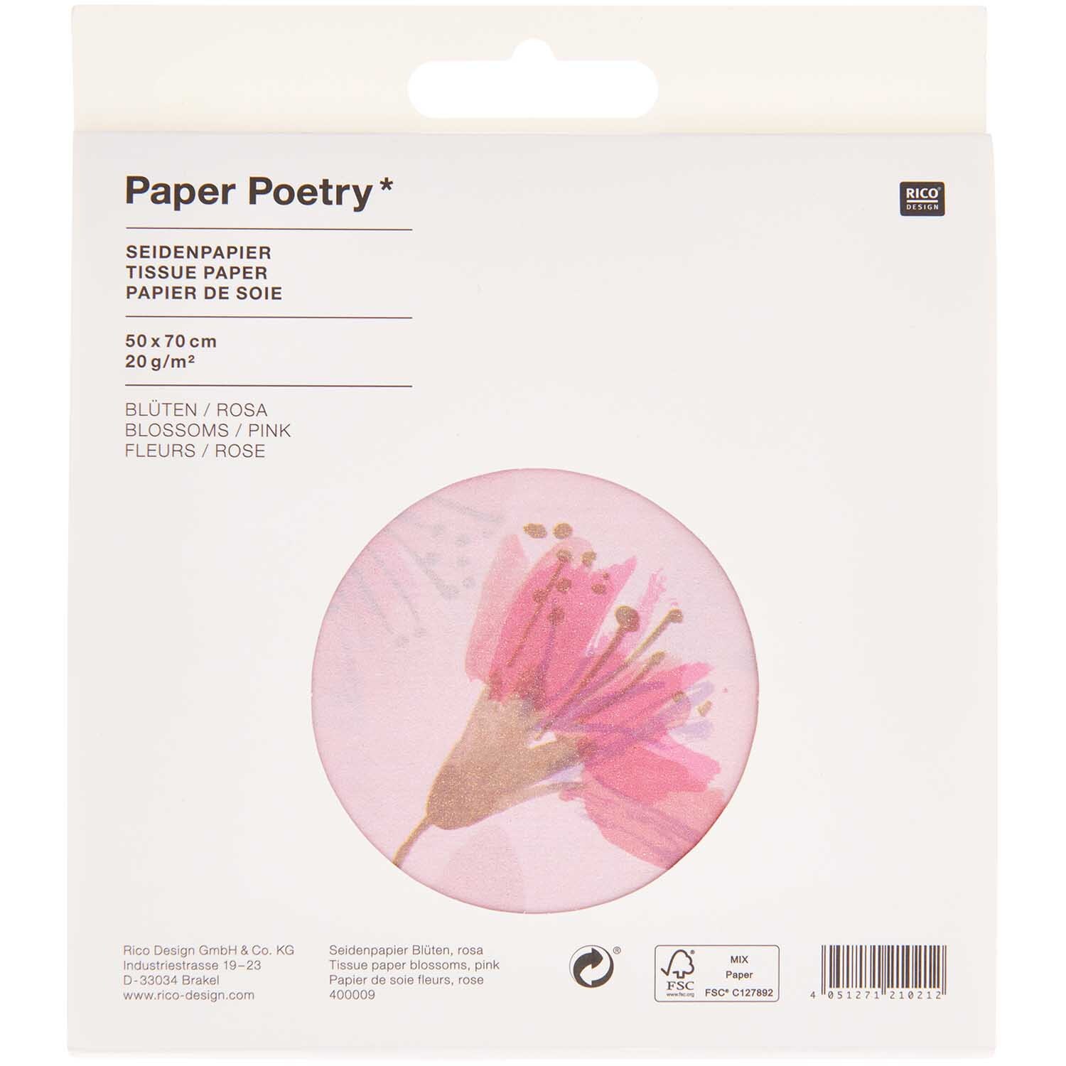 Paper Poetry Seidenpapier Blüten rosa 50x70cm 5 Bogen