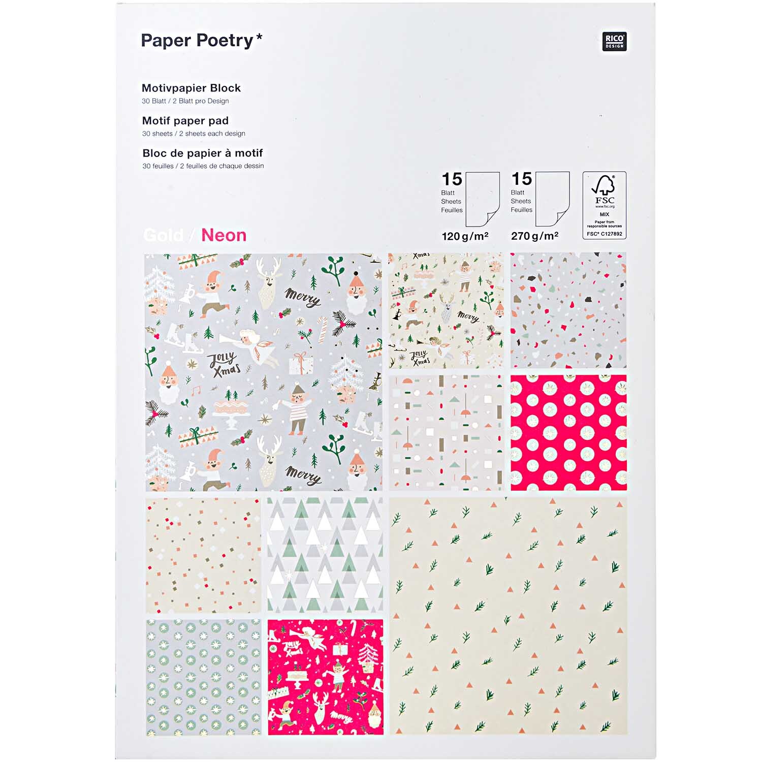 Paper Poetry Motivpapierblock Jolly Christmas pastell 30 Blatt