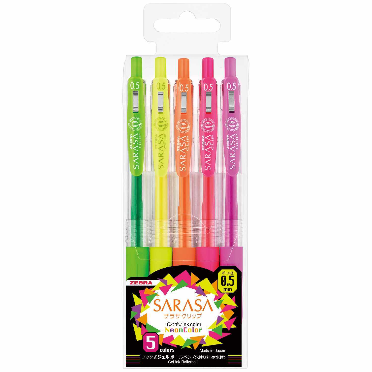 Sarasa Gel-Stifte mit Clip Neon Set 0,5mm 5 Stück