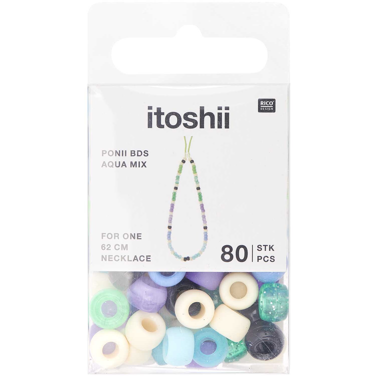 itoshii - Ponii Beads Aqua Mix 9x6mm 80 Stück