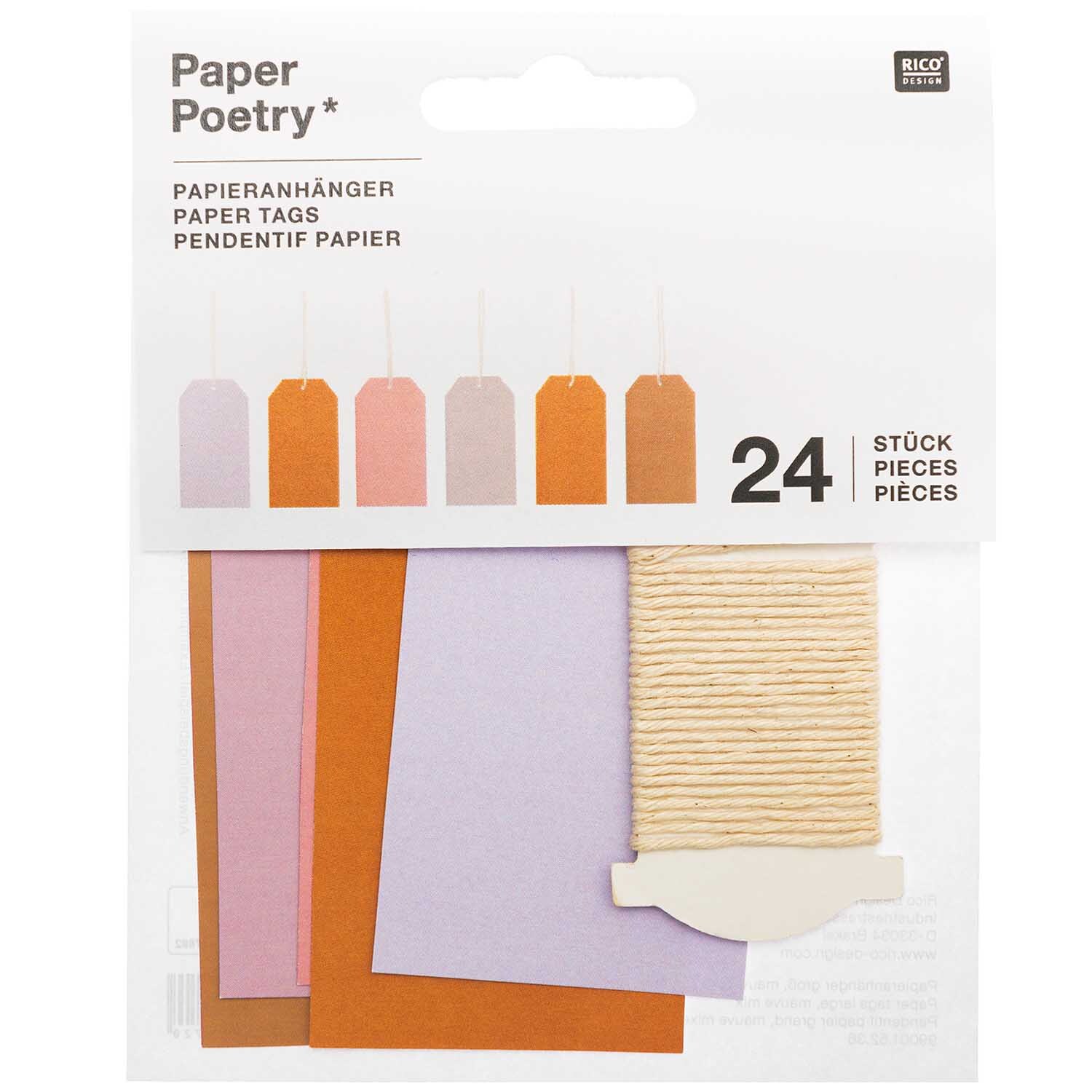 Paper Poetry Papieranhänger groß mauve 4,5x8cm 24 Stück
