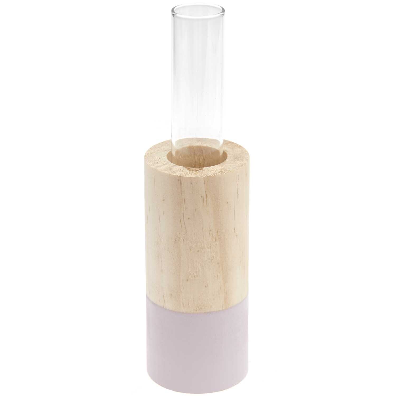 Holz Vase mit Reagenzglas Flieder