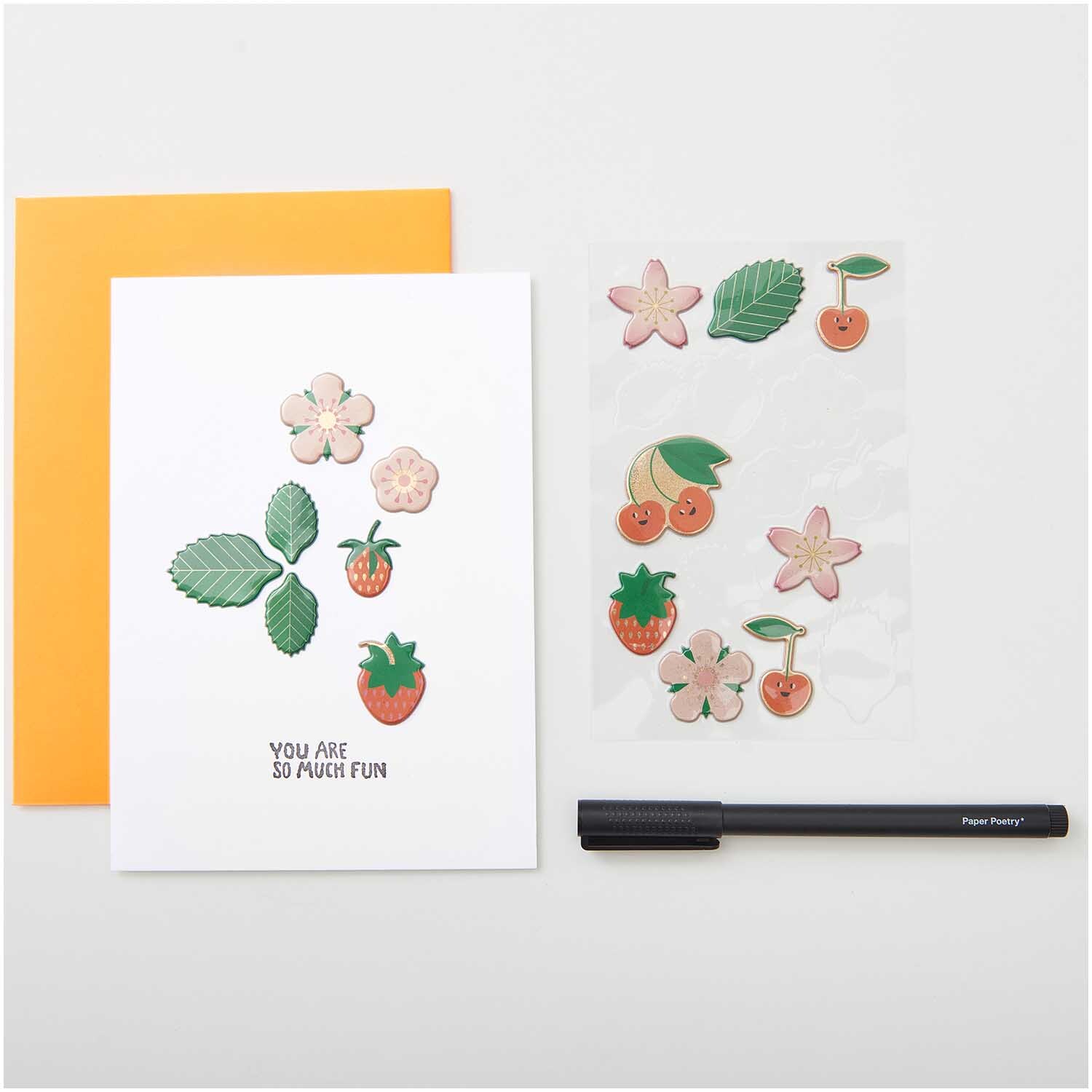 Paper Poetry 3D-Sticker Erdbeeren & Kirschen 14 Stück