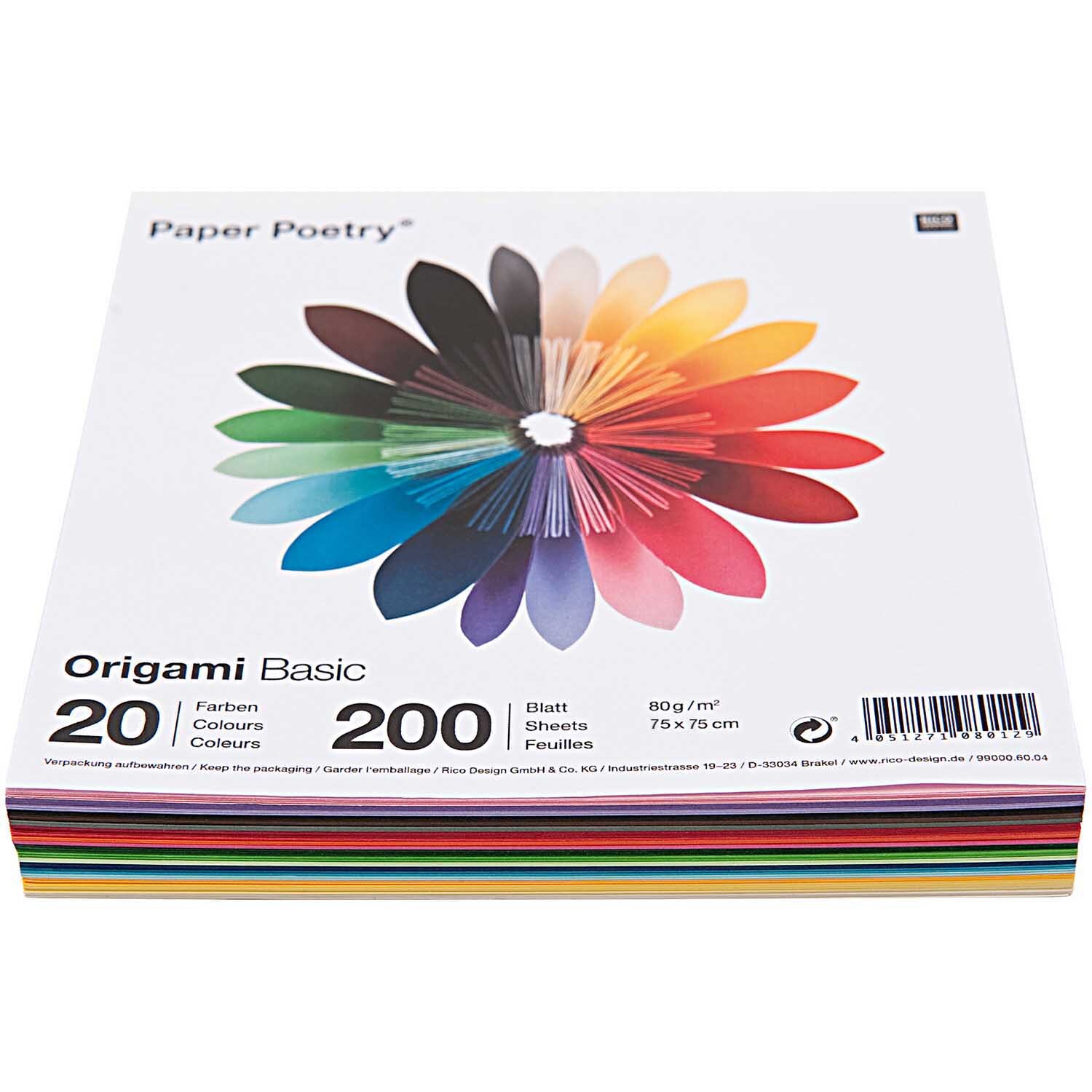 Paper Poetry Origami basic 7,5x7,5cm 200 Blatt 20 Farben