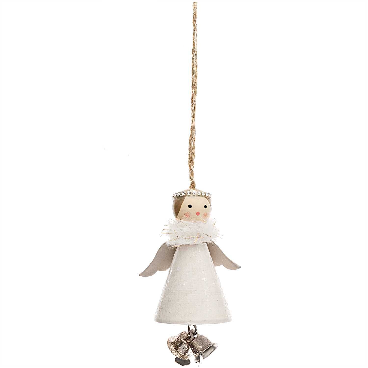 Holzhänger Engel mit Glöckchen weiß 8cm