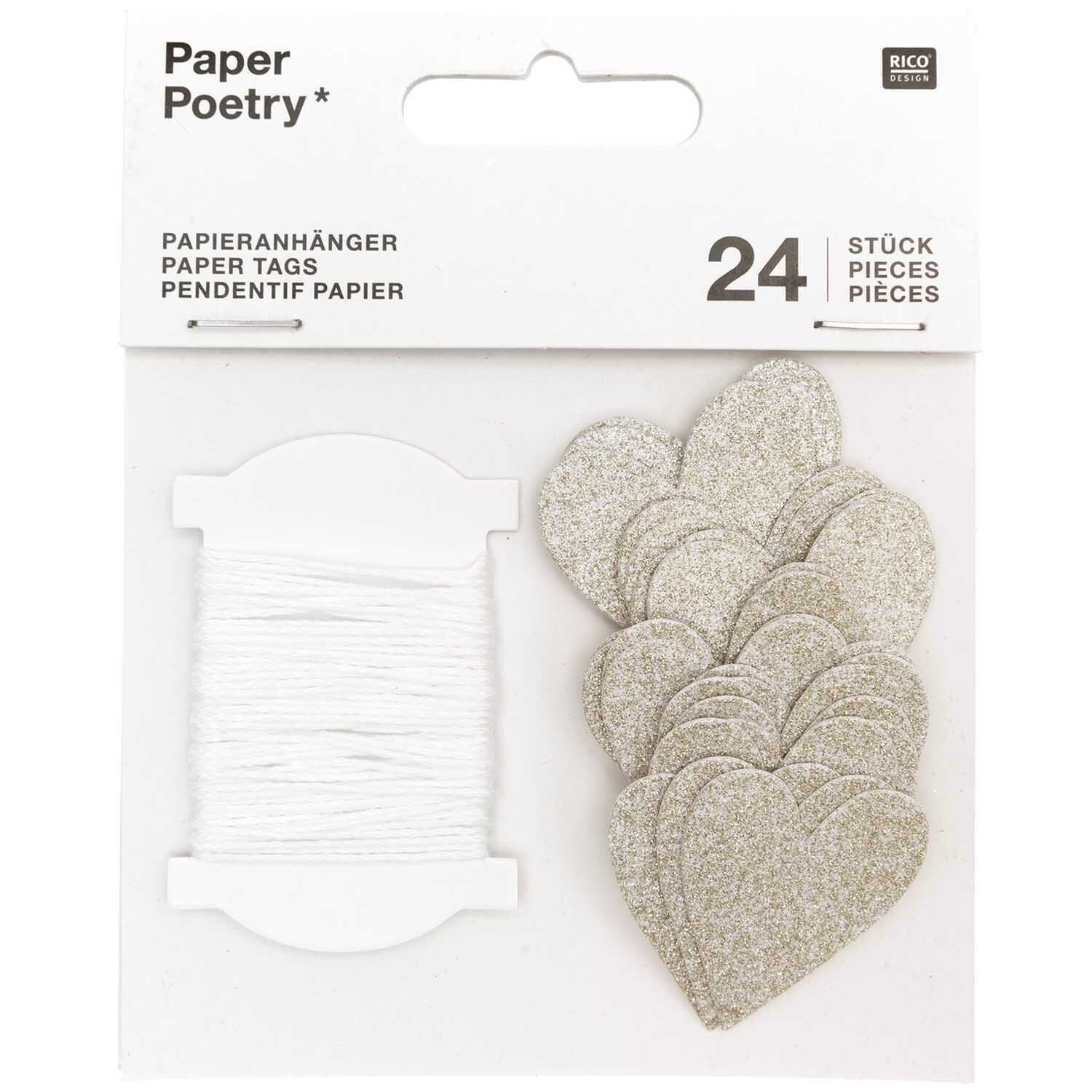 Paper Poetry Papieranhänger Herzen Glitter gold 3x3,5cm 24 Stück