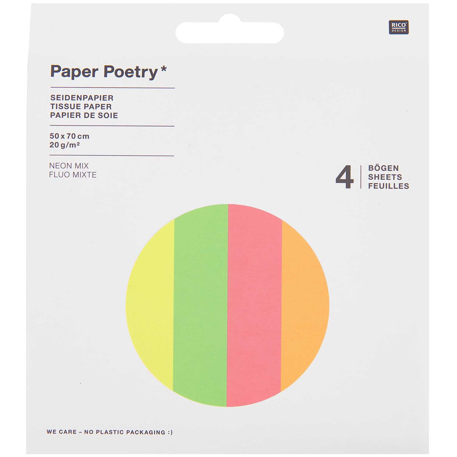 Paper Poetry Seidenpapier Neon 50x70cm 20g/m² 4 Bogen