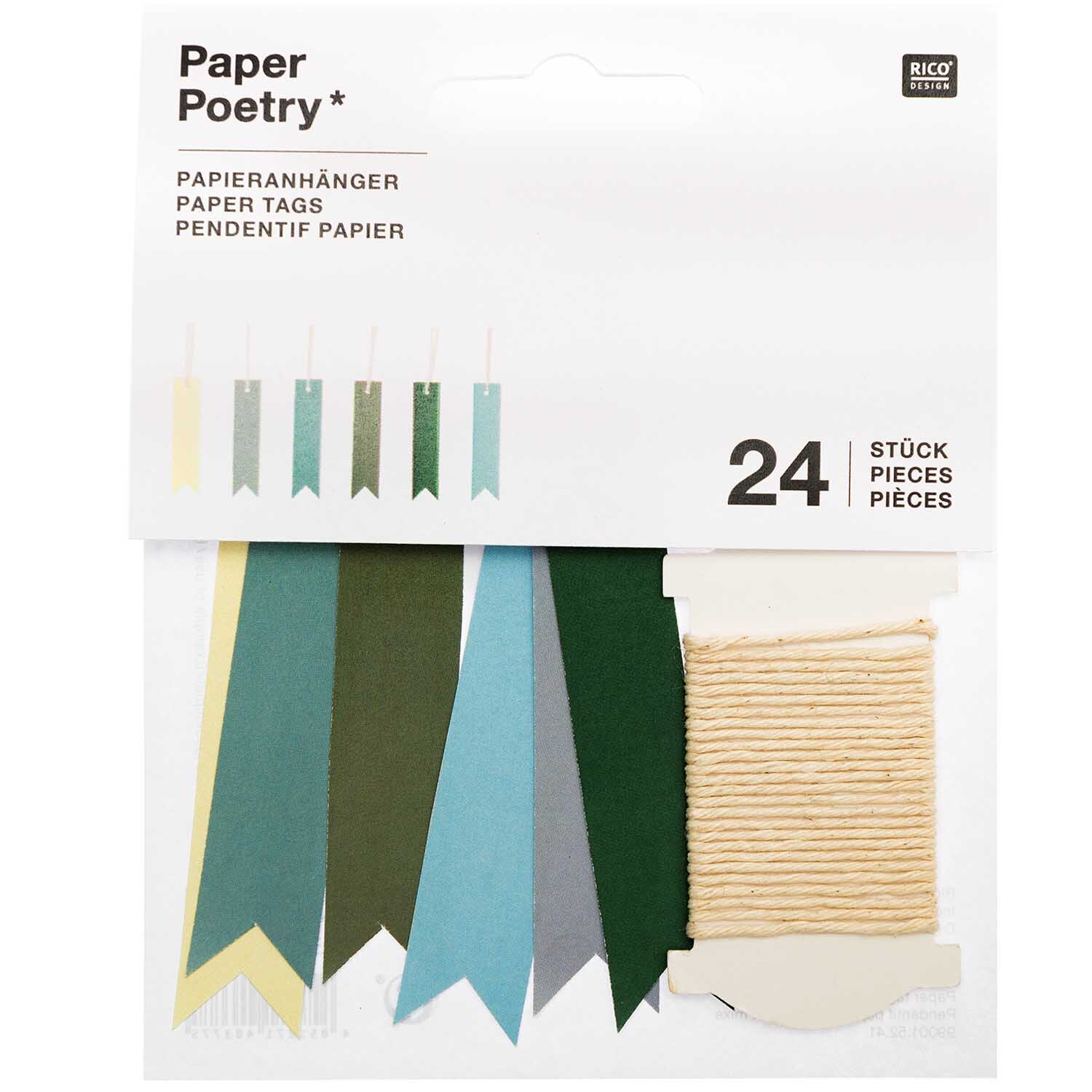 Paper Poetry Papieranhänger Fähnchen grün 1,5x6,5cm 24 Stück
