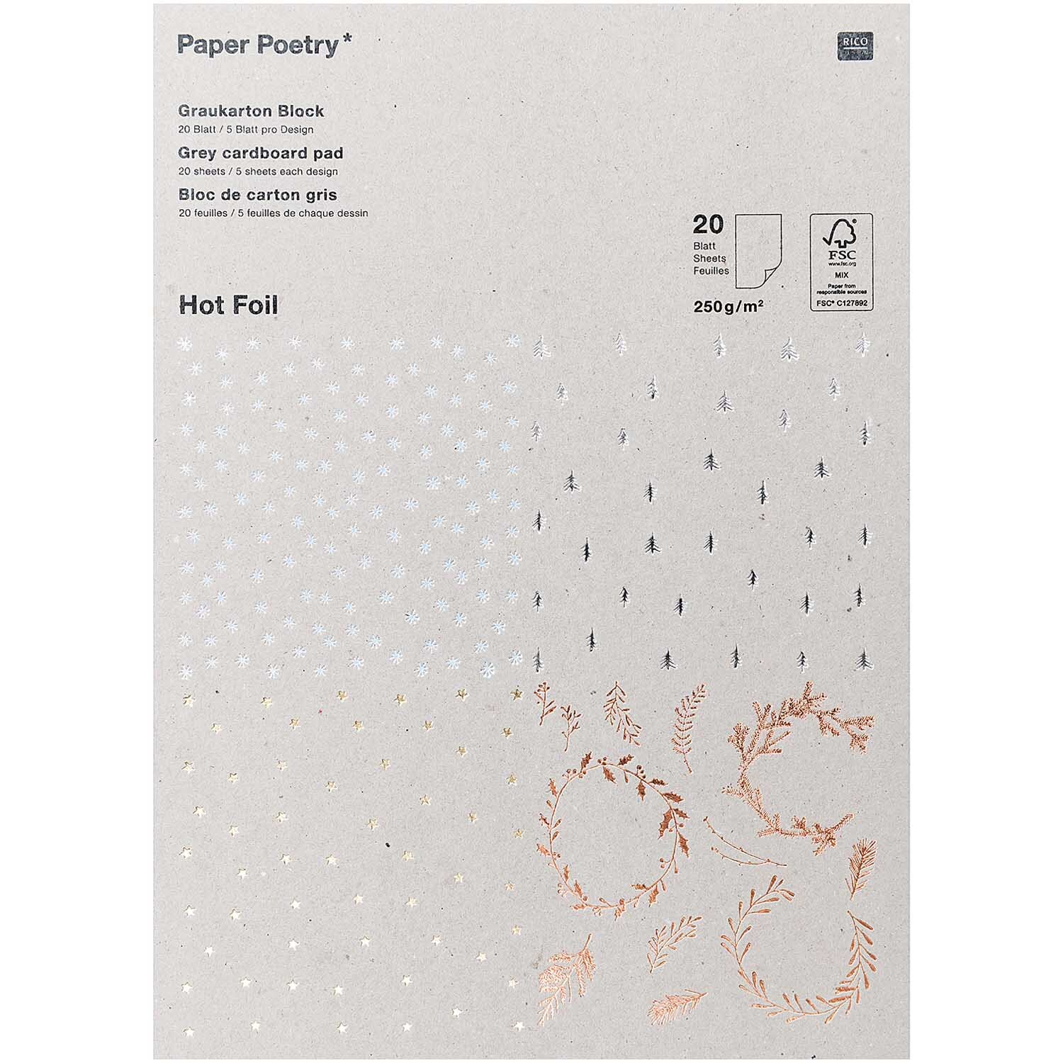Paper Poetry Graukarton Block X-Mas Hot Foil 20 Blatt 250g/m²