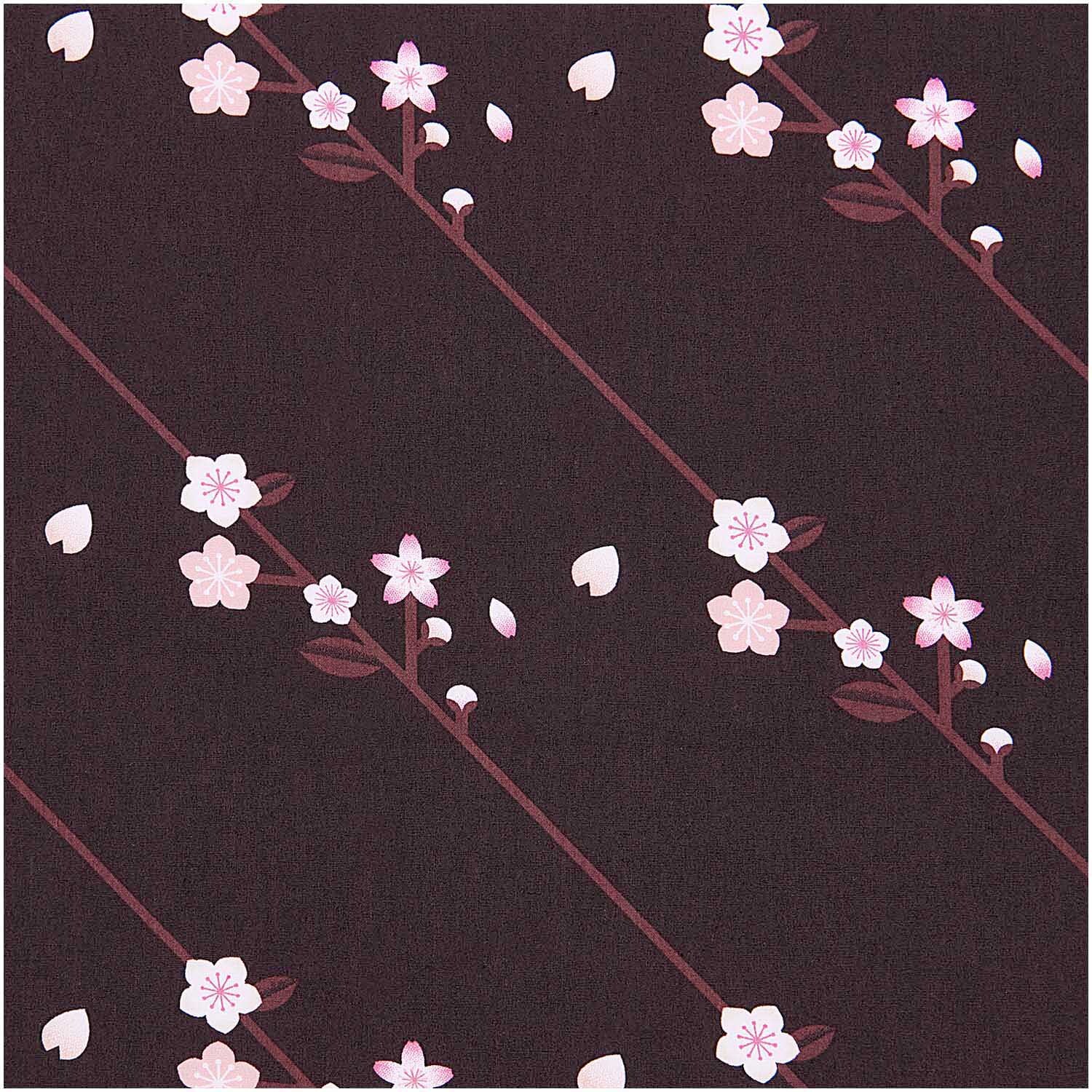 Stoffabschnitt Baumwoll-Popelin schwarz Sakura Zweige 50x140cm