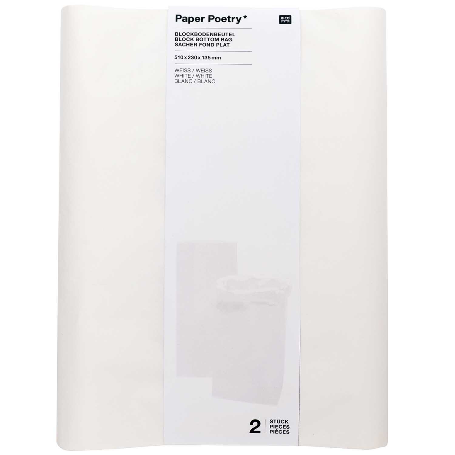 Paper Poetry Maxi-Blockbodenbeutel M weiß 51x23x13,5cm 2 Stück