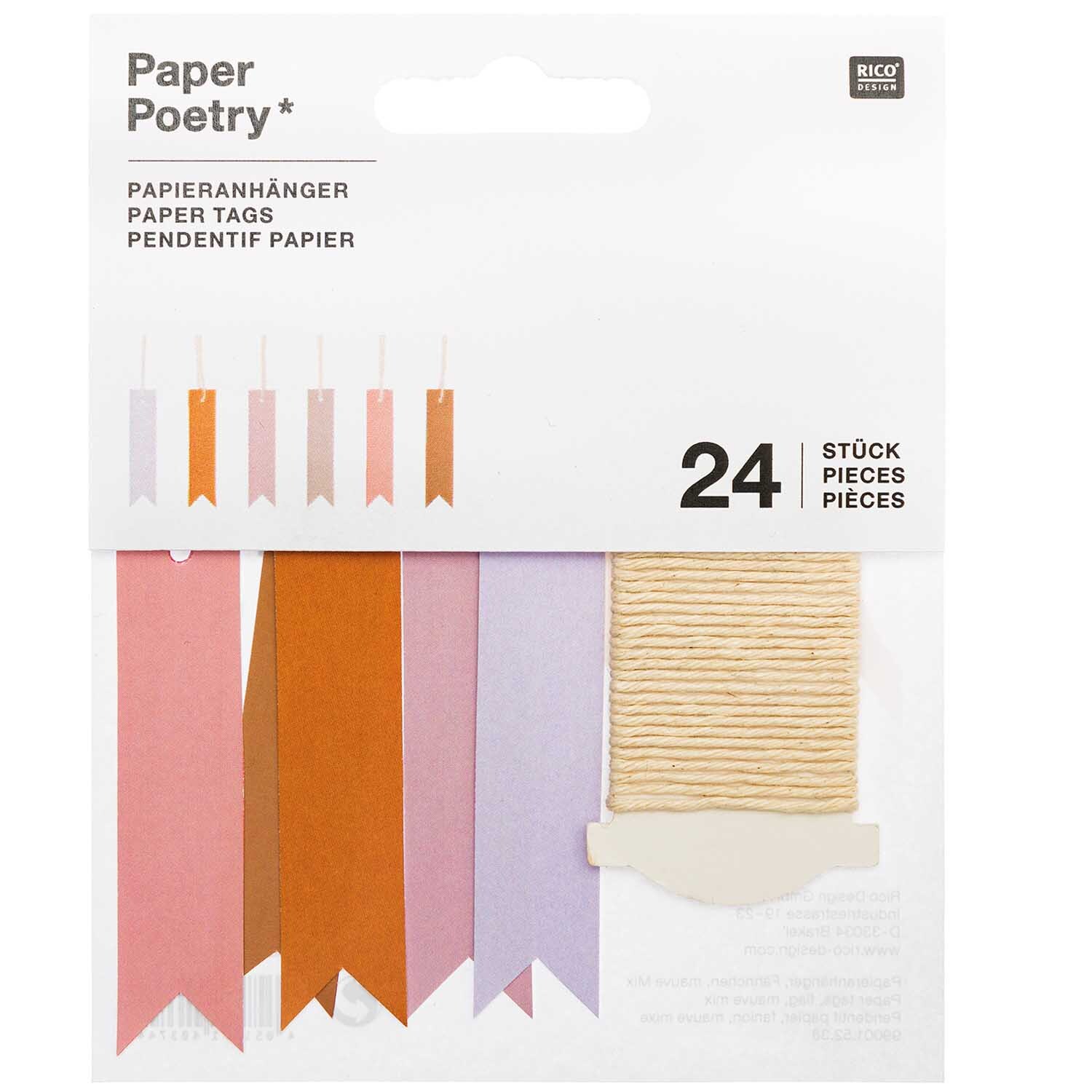 Paper Poetry Papieranhänger Fähnchen mauve 1,5x6,5cm 24 Stück
