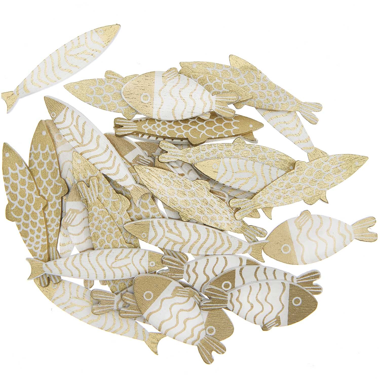 Holzstreu Fisch gold-weiß 36 Stück