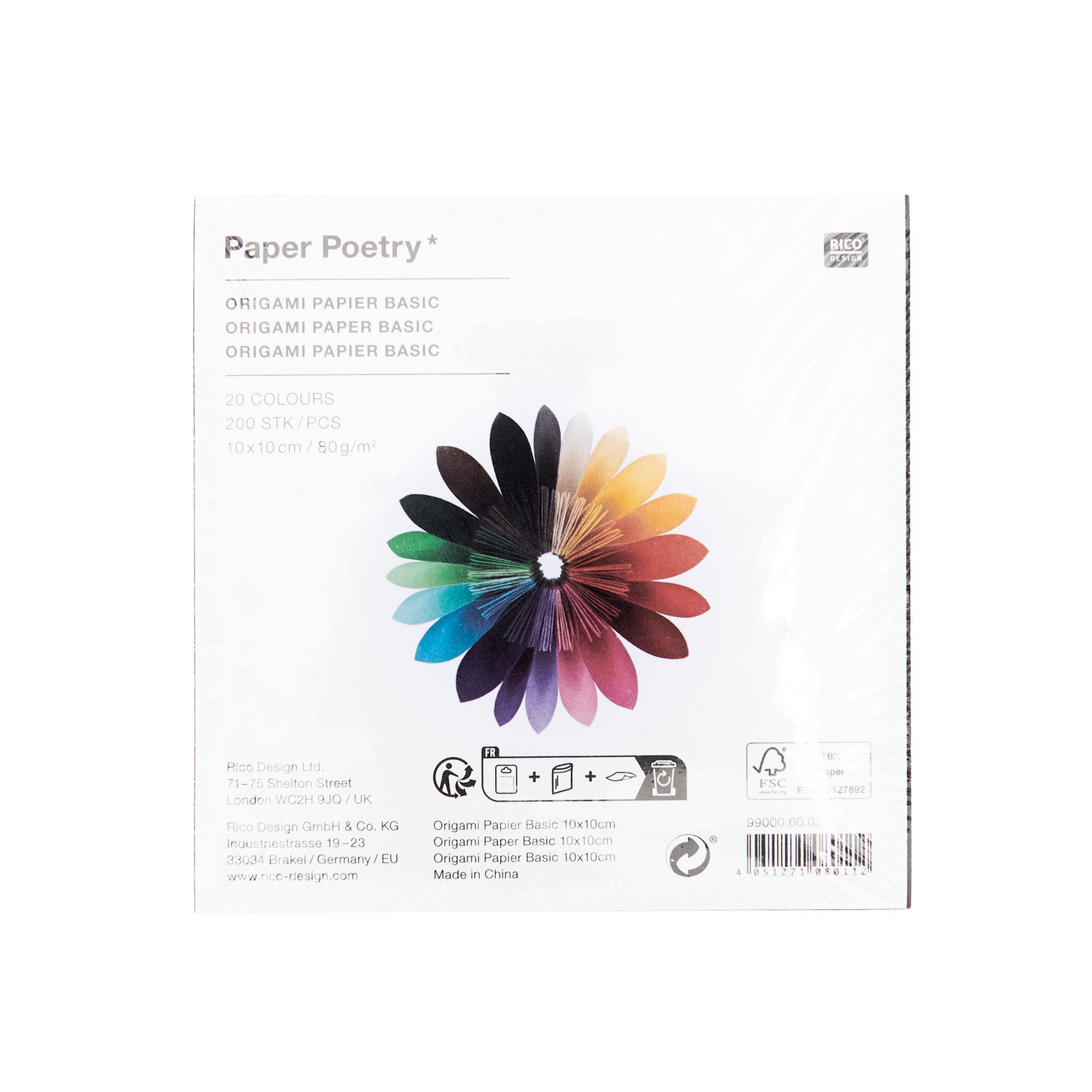Paper Poetry Origami basic 10x10cm 200 Blatt 20 Farben