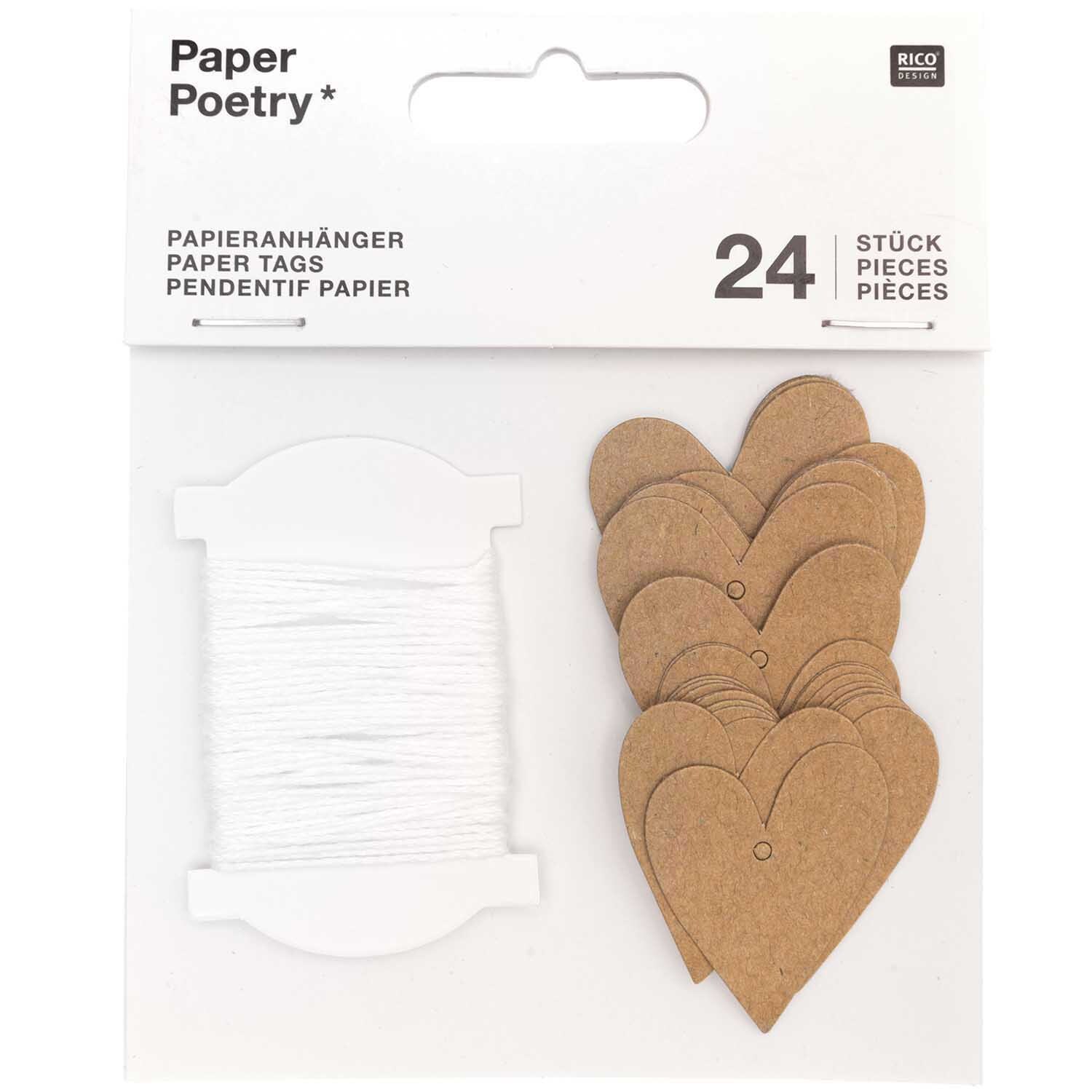 Paper Poetry Papieranhänger Herzen 3x3,5cm Kraftpapier 24 Stück