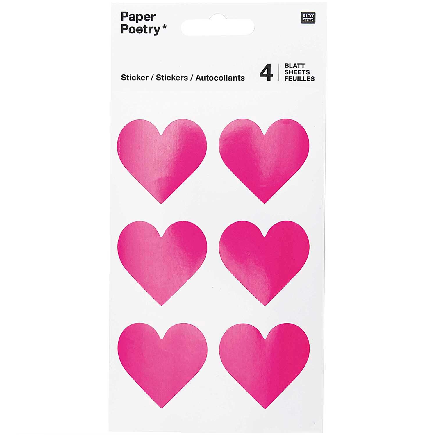 Paper Poetry Sticker Herzen neonpink 24 Stück