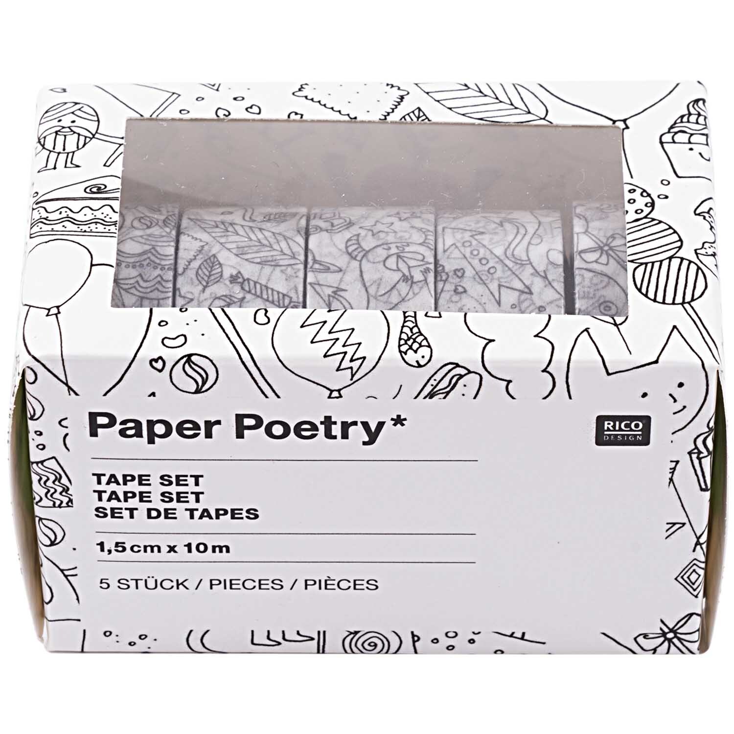 Paper Poetry Tape Set zum Ausmalen 1,5cmx10m 5 Stück