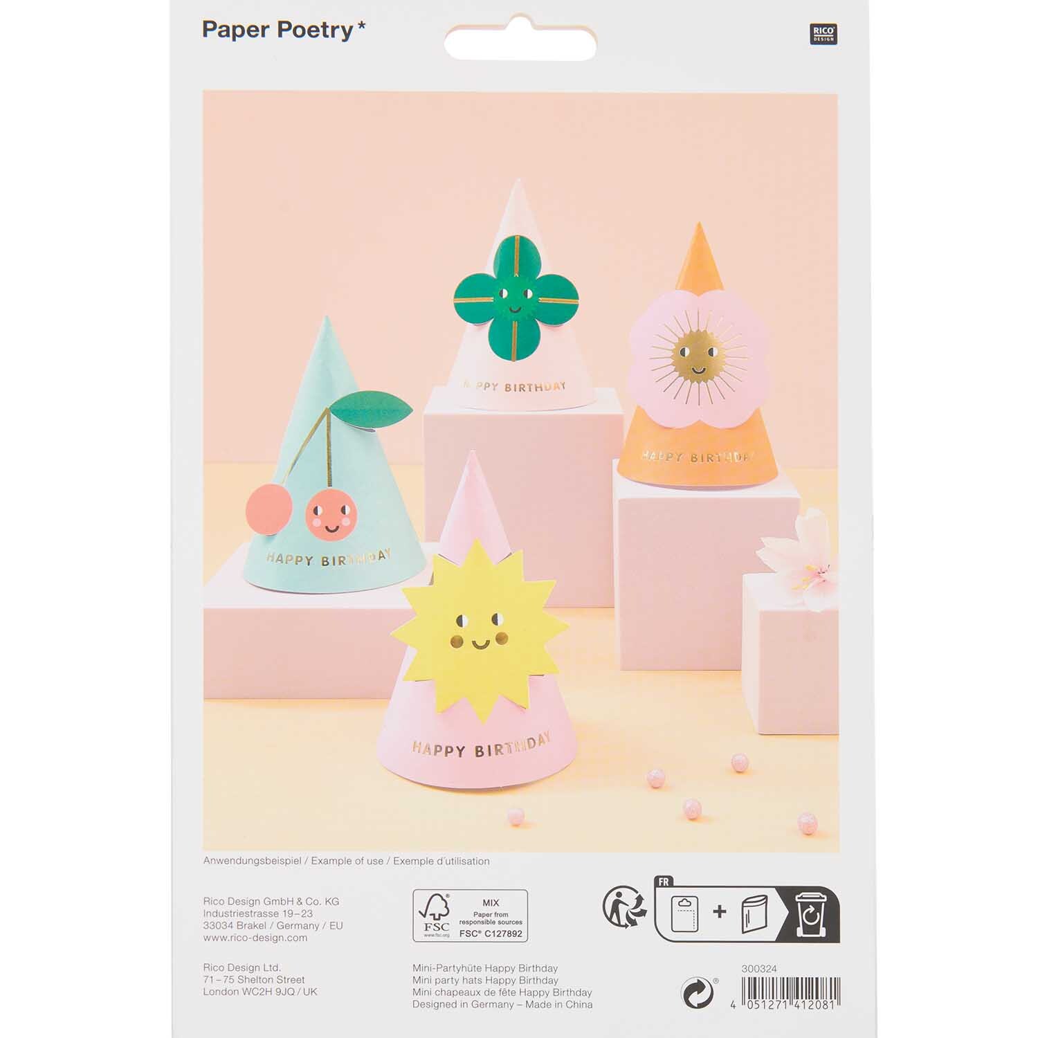 Paper Poetry Mini Partyhüte Happy Birthday 12cm