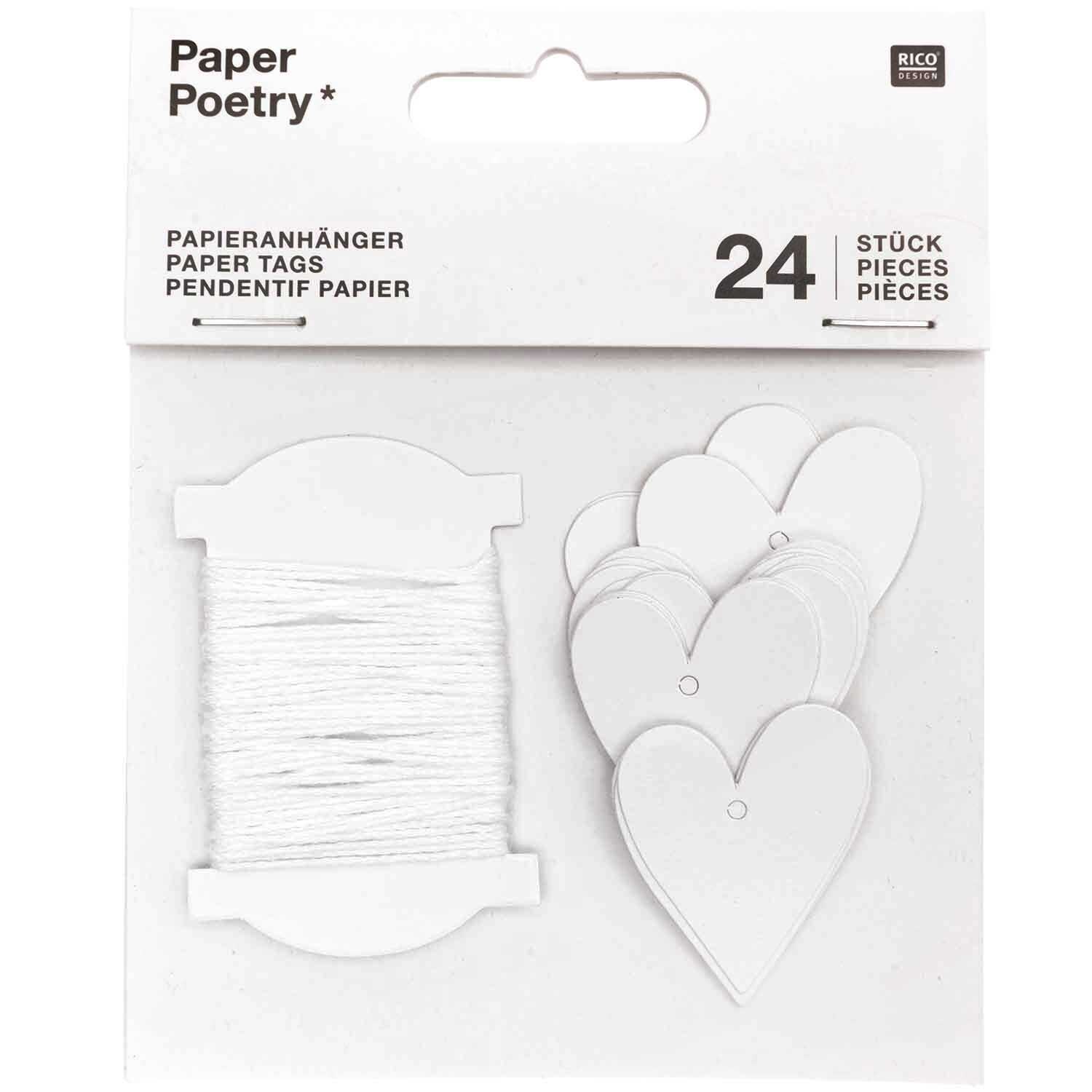 Paper Poetry Papieranhänger Herzen weiß 3x3,5cm 24 Stück