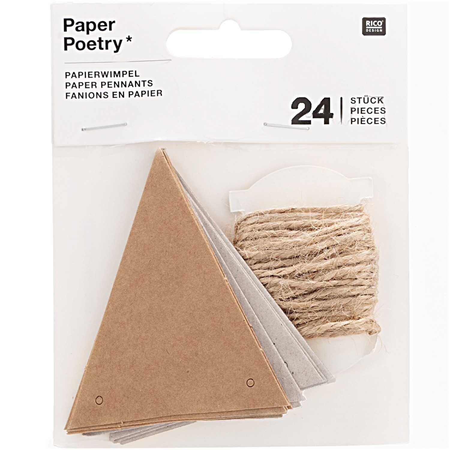 Paper Poetry Papierwimpel Kraftpapier-Graukarton 6,5x7,5cm 24 Stück