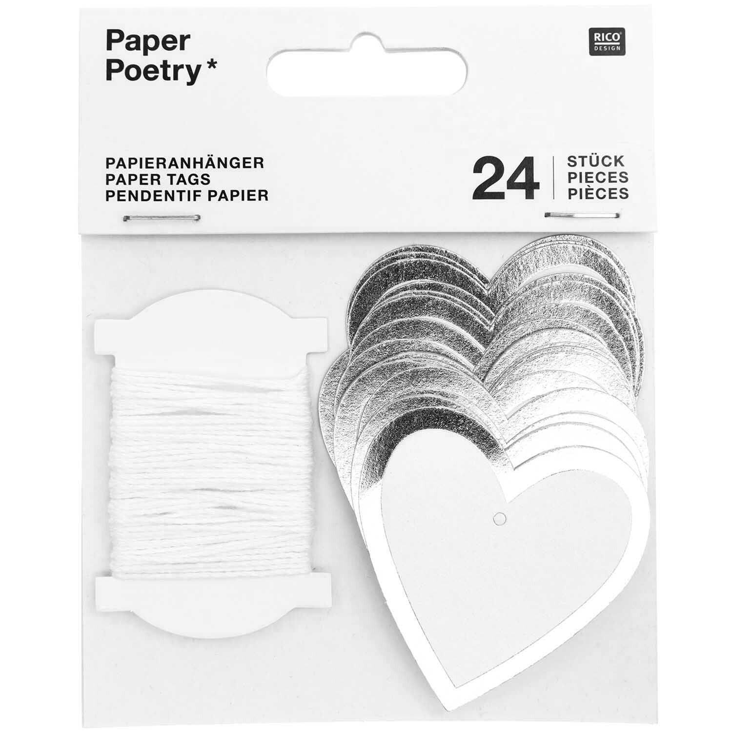 Paper Poetry Papieranhänger Herzen M 24 Stück