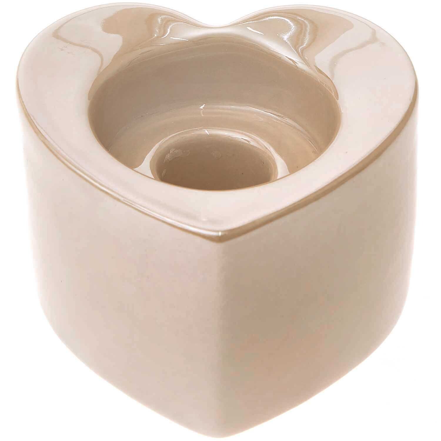 Keramik Kerzen- & Teelichthalter Herz creme 8x7,7x5,2cm