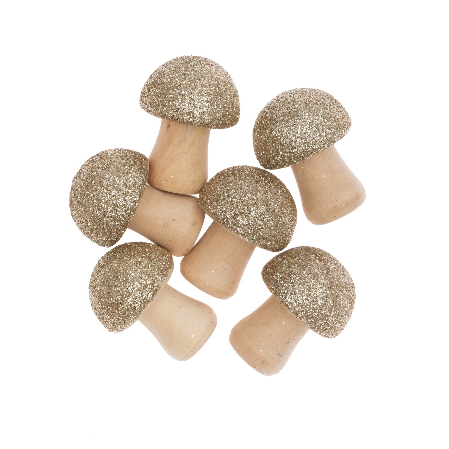 Rico Design 3D-Holzstreu Pilz mit Glitter natur-gold  6 Stück