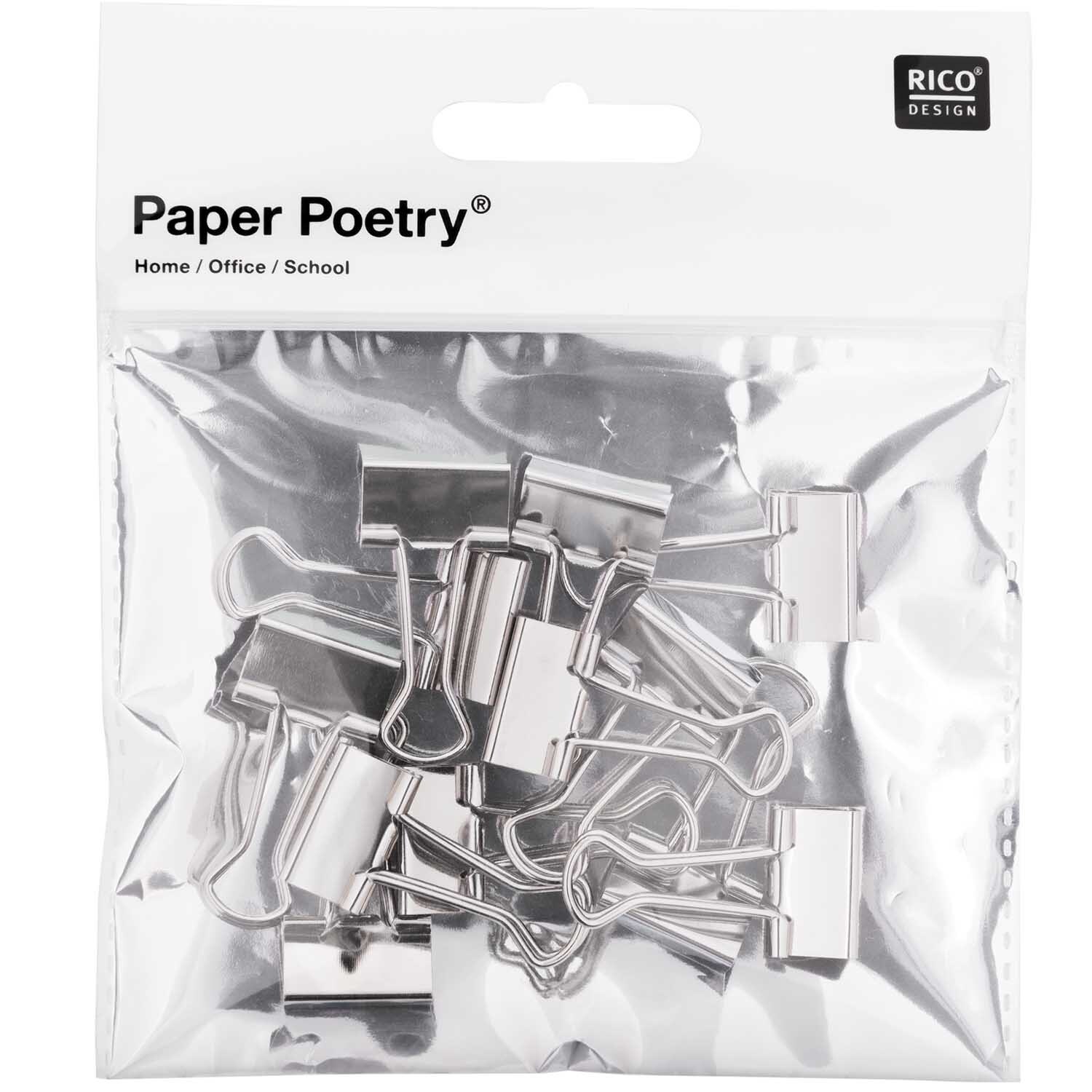 Paper Poetry Foldback Klammern silber 19mm 12 Stück