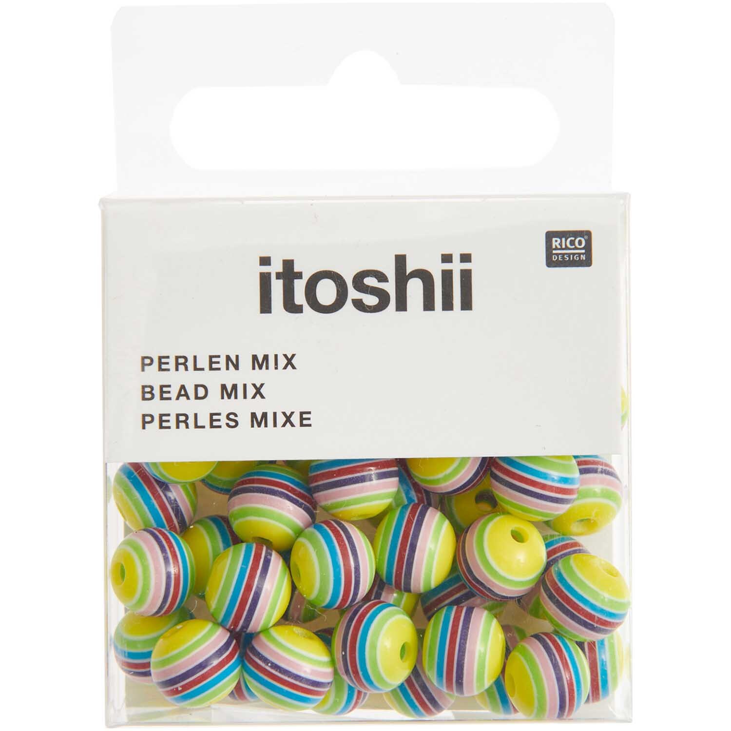 itoshii Gestreifte Perlen lila-gelb Mix 8mm 48 Stück